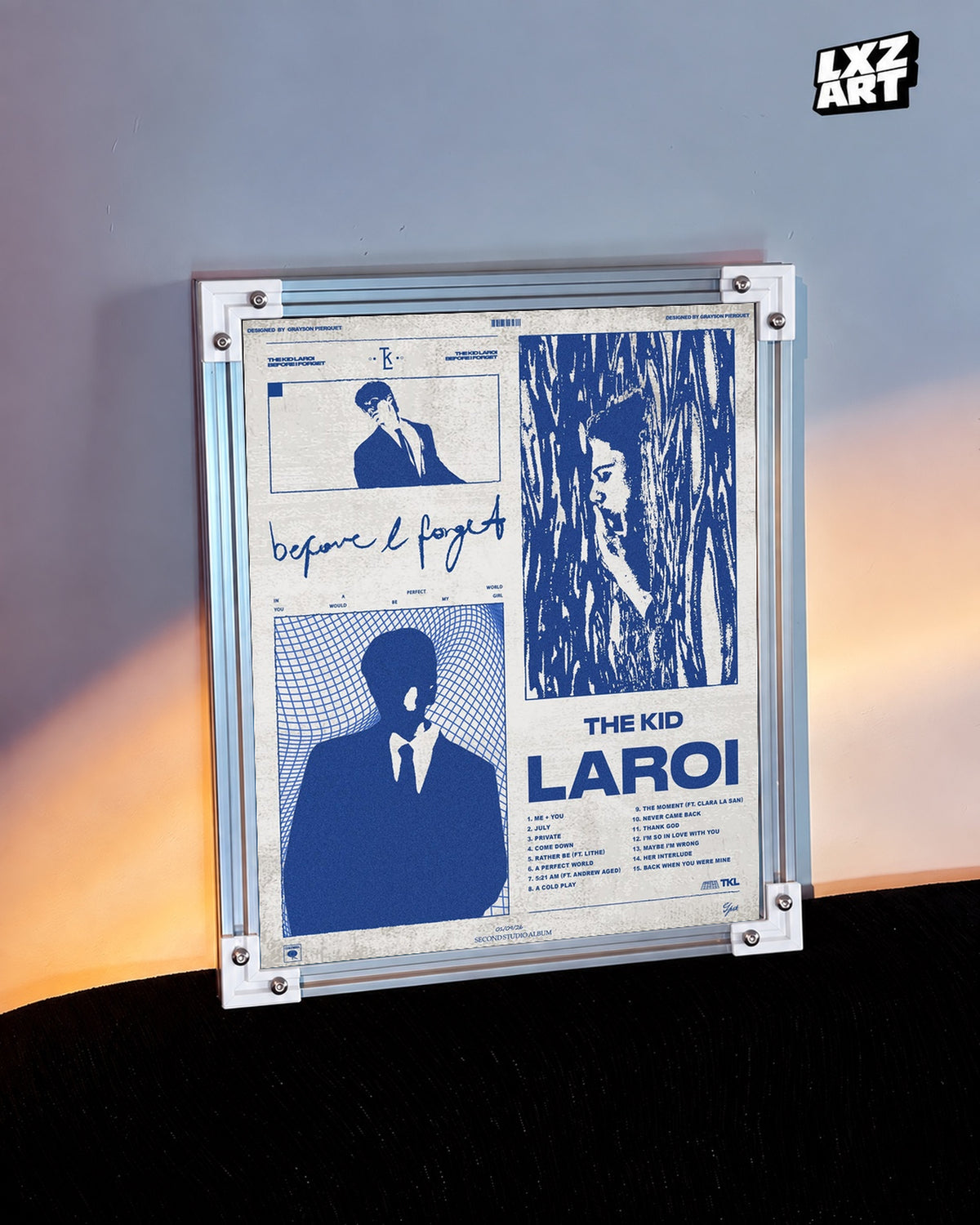 The Kid LAROI Before I Forget Blue Graphic Collage Poster | Unframed — warm wall display; unframed print, frame not included