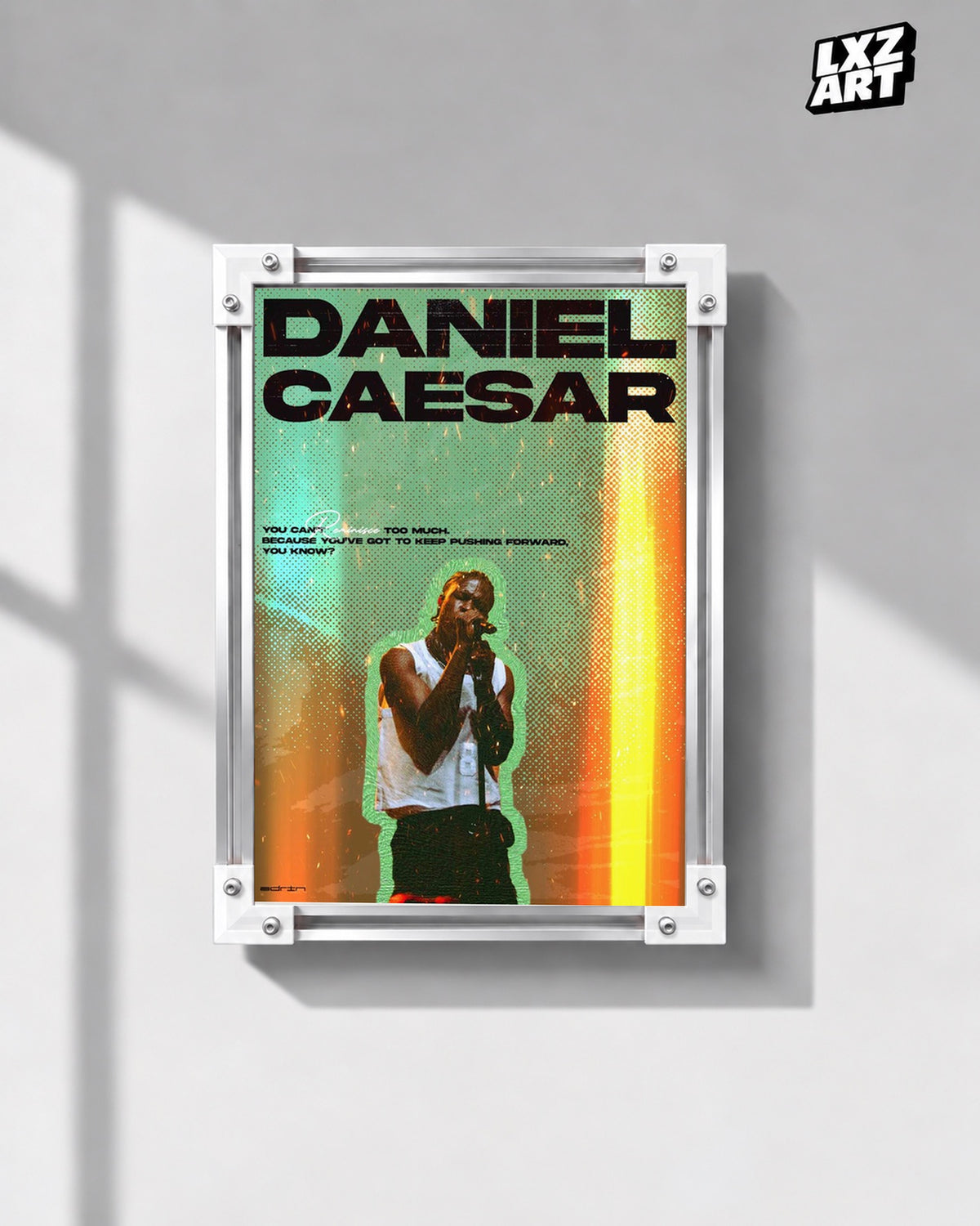 Daniel Caesar Green & Gold Performance Poster | Unframed Wall Art — gray wall display; unframed print, frame not included