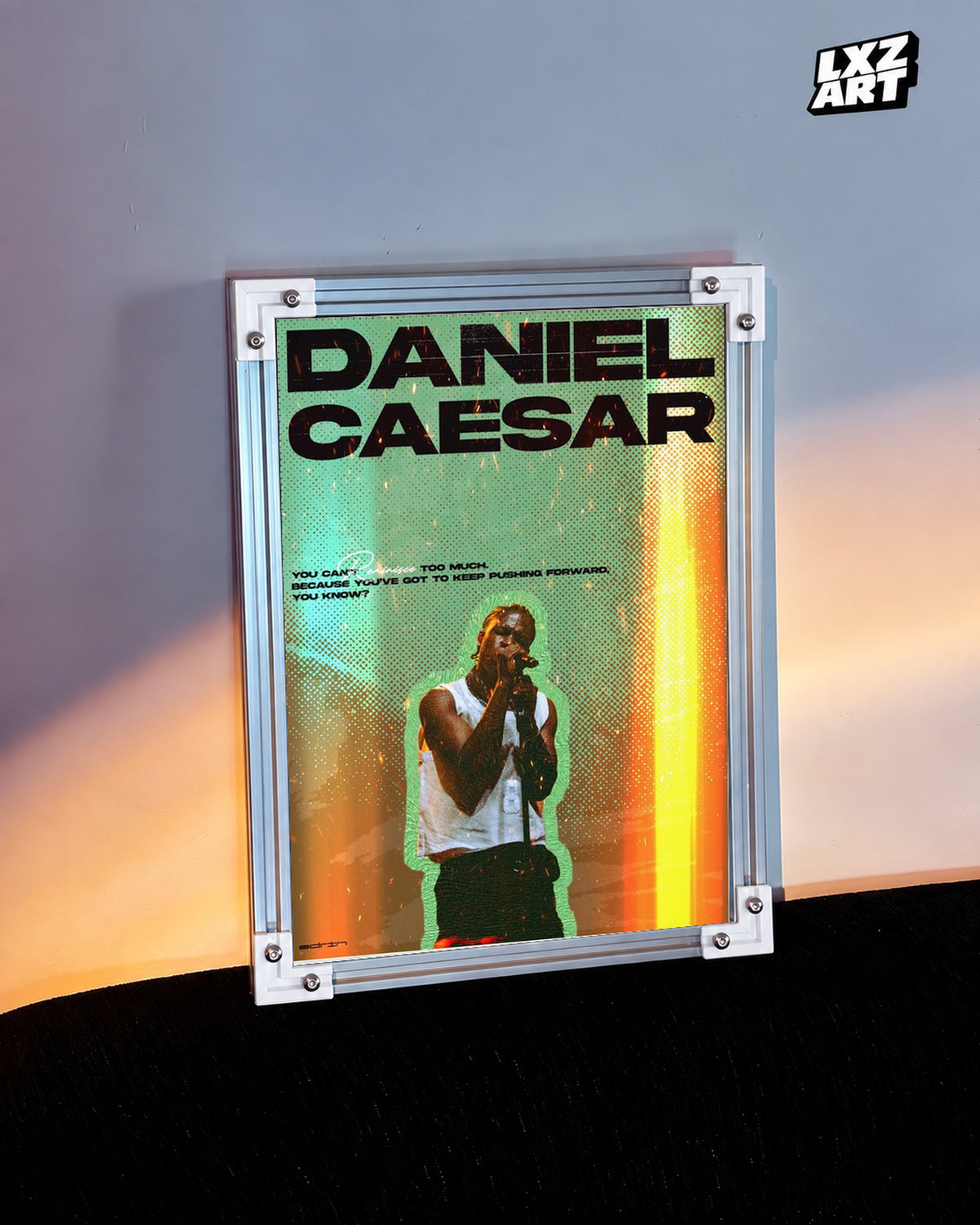 Daniel Caesar Green & Gold Performance Poster | Unframed Wall Art — warm wall display; unframed print, frame not included