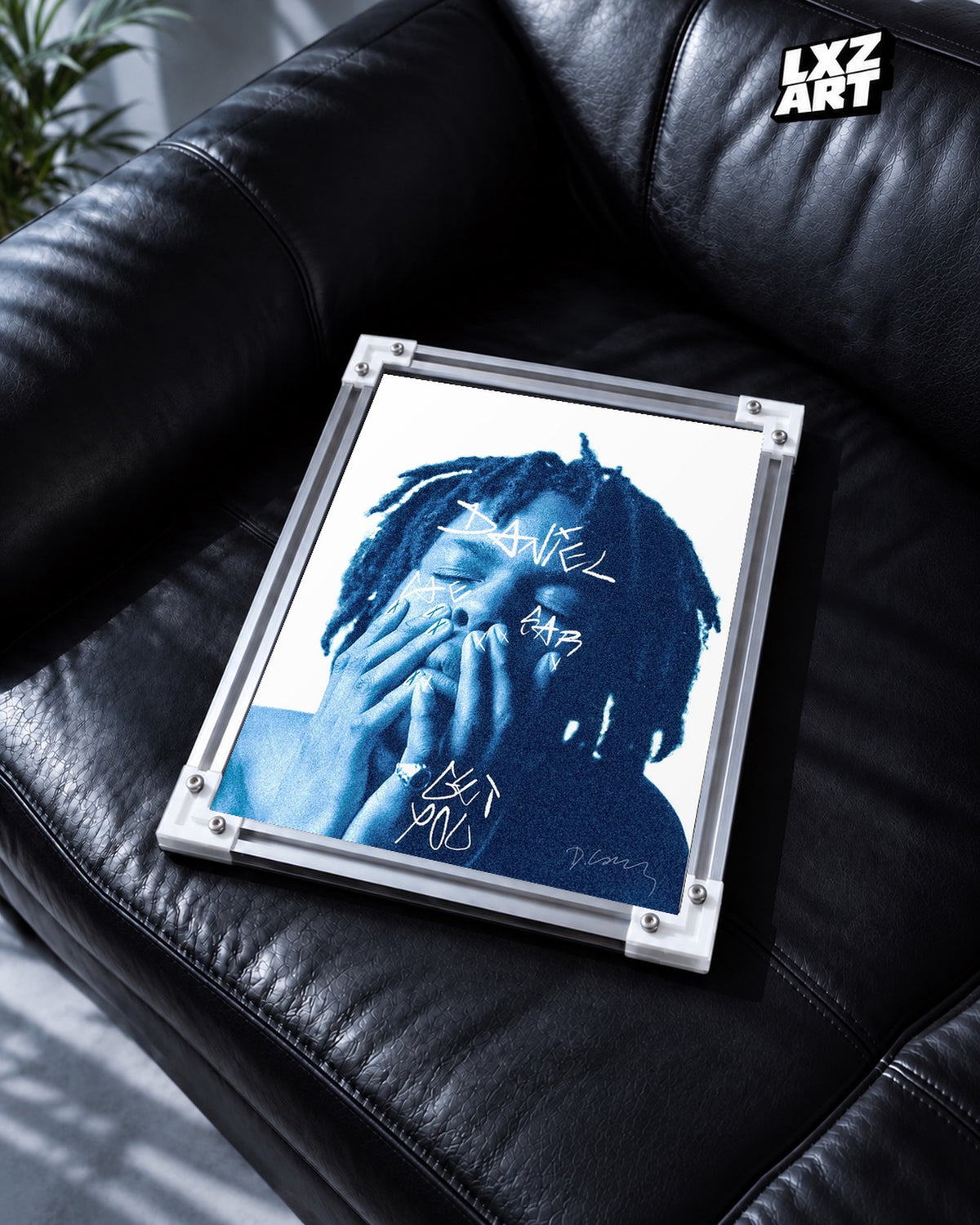 Daniel Caesar Get You Blue Portrait Poster | Unframed Wall Art — black leather sofa display; unframed print, frame not included