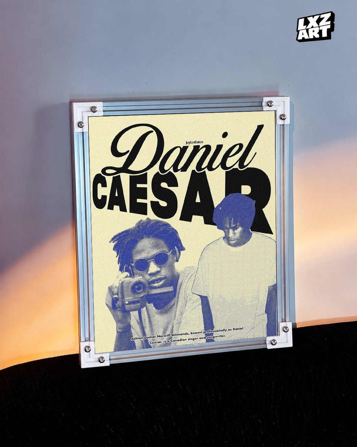 Daniel Caesar Yellow & Blue Camera Collage Poster | Unframed Wall Art — warm wall display; unframed print, frame not included