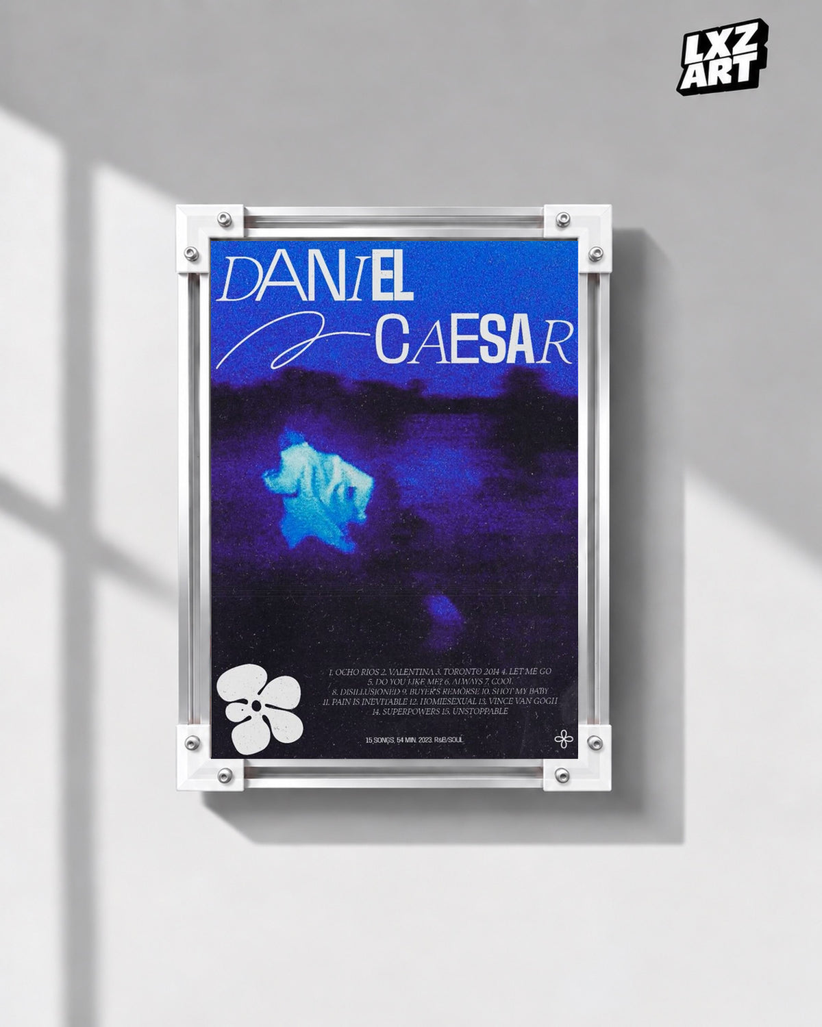 Daniel Caesar Never Enough Blue Floral Album Poster | Unframed Wall Art — gray wall display; unframed print, frame not included