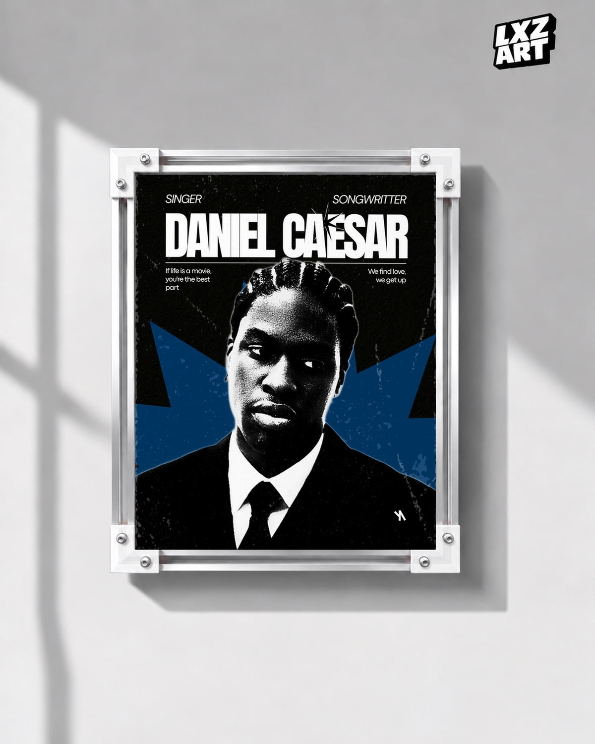Daniel Caesar Blue Star Suit Portrait Poster | Unframed Wall Art — gray wall display; unframed print, frame not included
