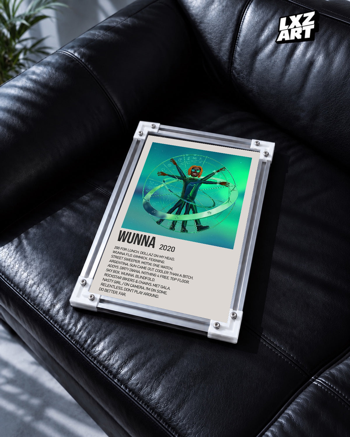 Gunna WUNNA Deluxe Cream Tracklist Poster | Unframed Wall Art — black leather sofa display; unframed print, frame not included