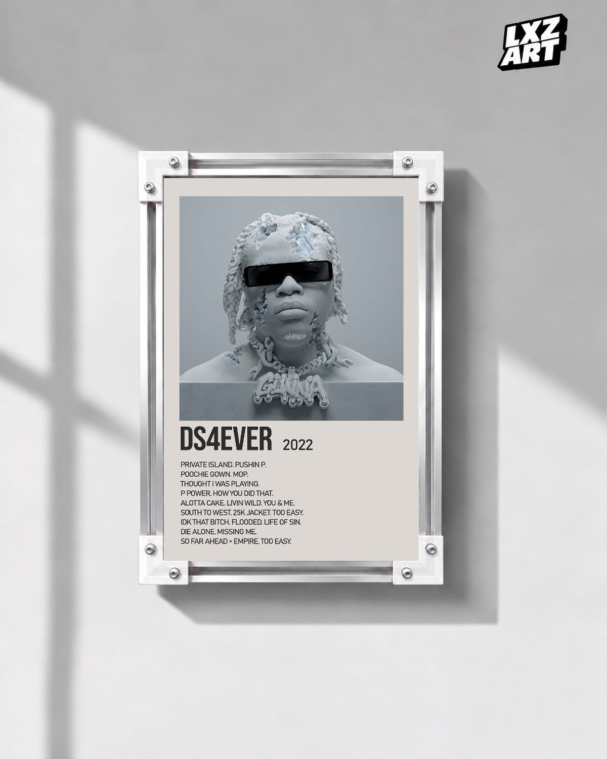 Gunna DS4EVER Cream Tracklist Poster | Unframed Wall Art — gray wall display; unframed print, frame not included