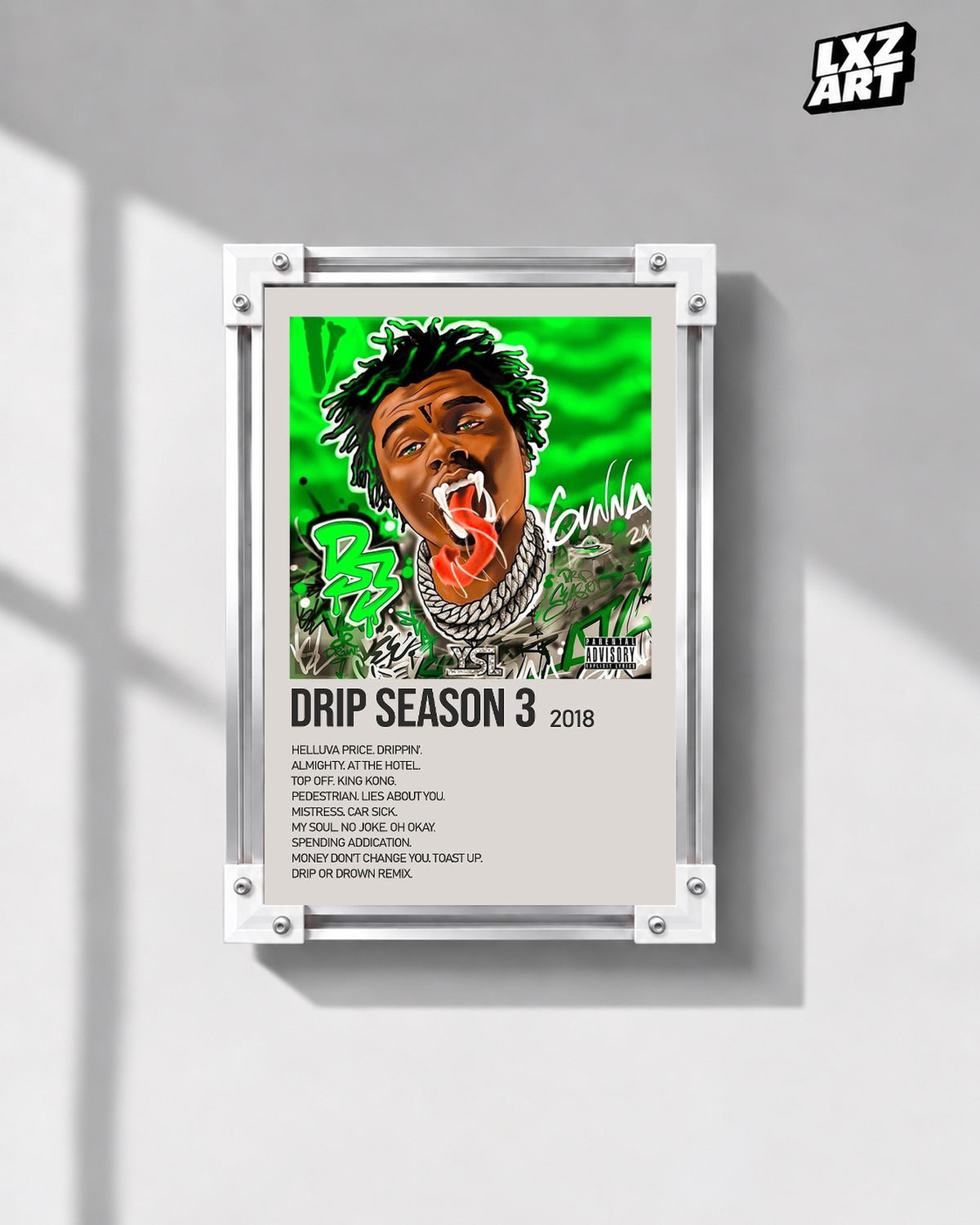 Gunna Drip Season 3 Cream Tracklist Poster | Unframed Wall Art — gray wall display; unframed print, frame not included