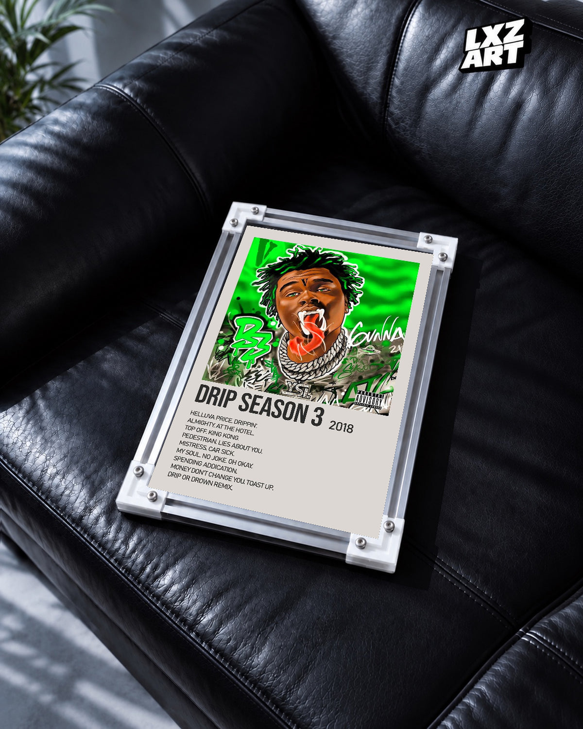 Gunna Drip Season 3 Cream Tracklist Poster | Unframed Wall Art — black leather sofa display; unframed print, frame not included