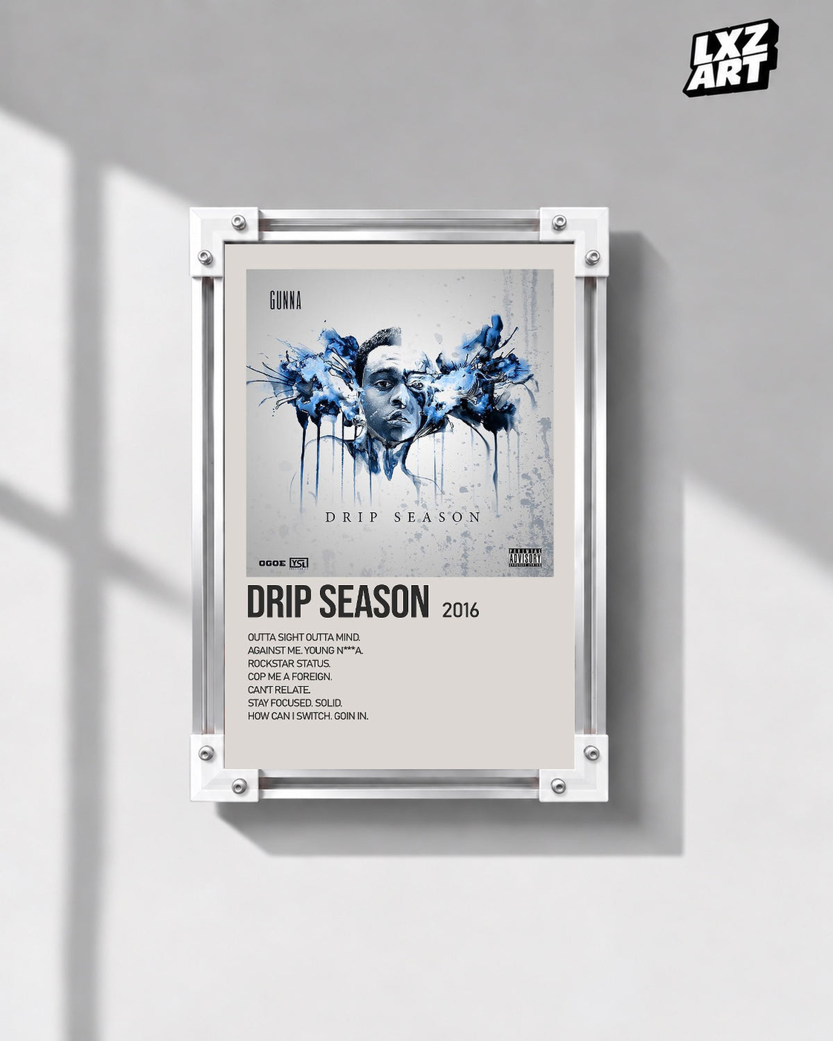 Gunna Drip Season Cream Tracklist Poster | Unframed Wall Art — gray wall display; unframed print, frame not included