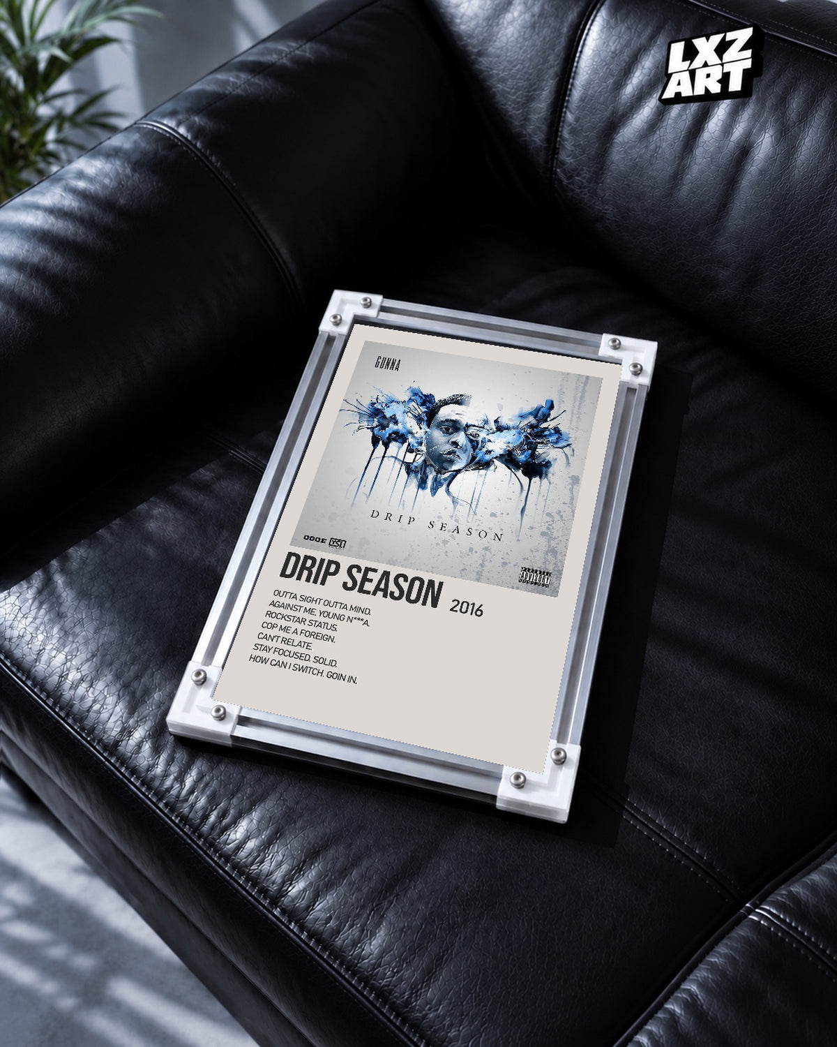 Gunna Drip Season Cream Tracklist Poster | Unframed Wall Art — black leather sofa display; unframed print, frame not included