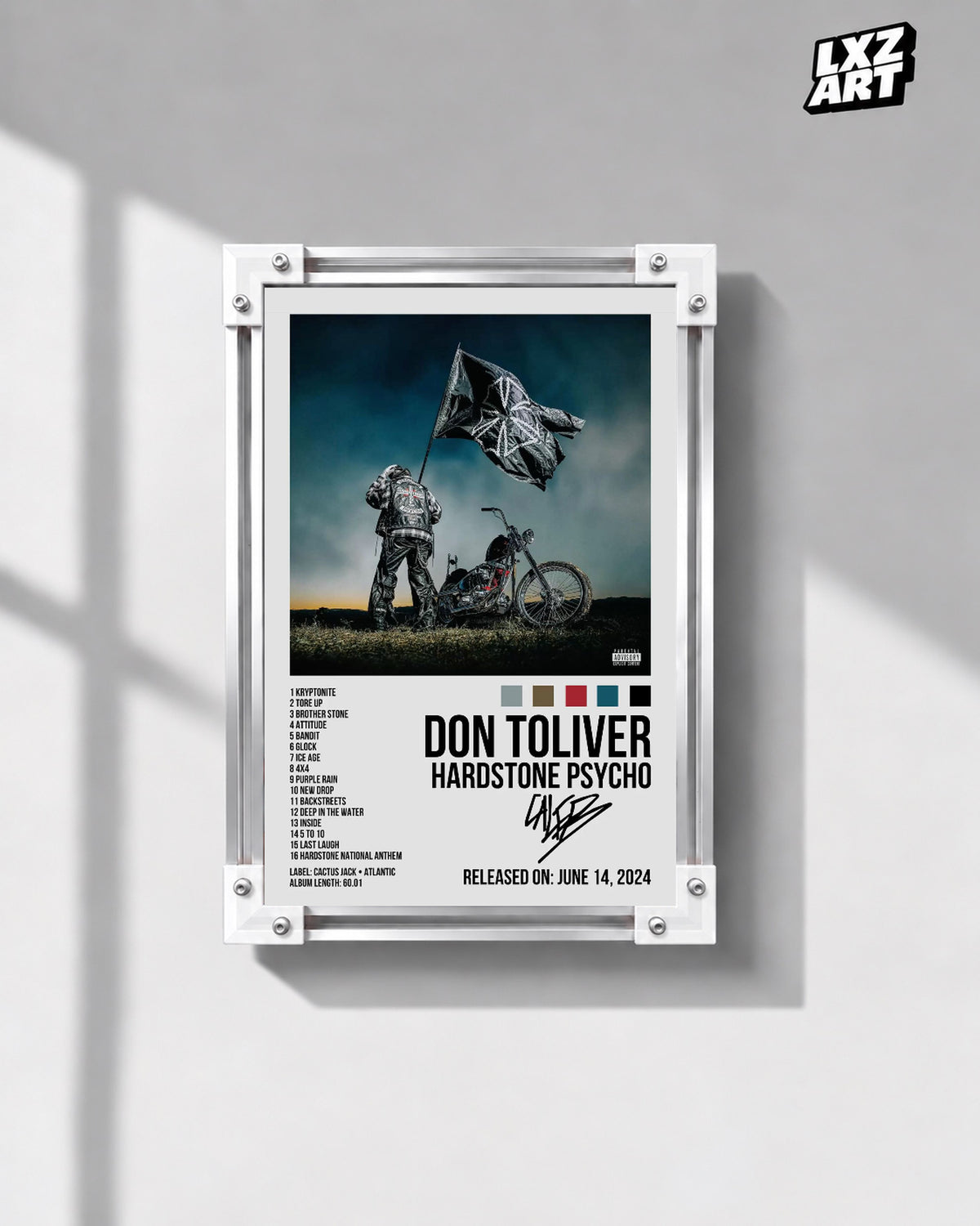 Don Toliver Hardstone Psycho White Signature Tracklist Poster | Unframed Wall Art — gray wall display; unframed print, frame not included