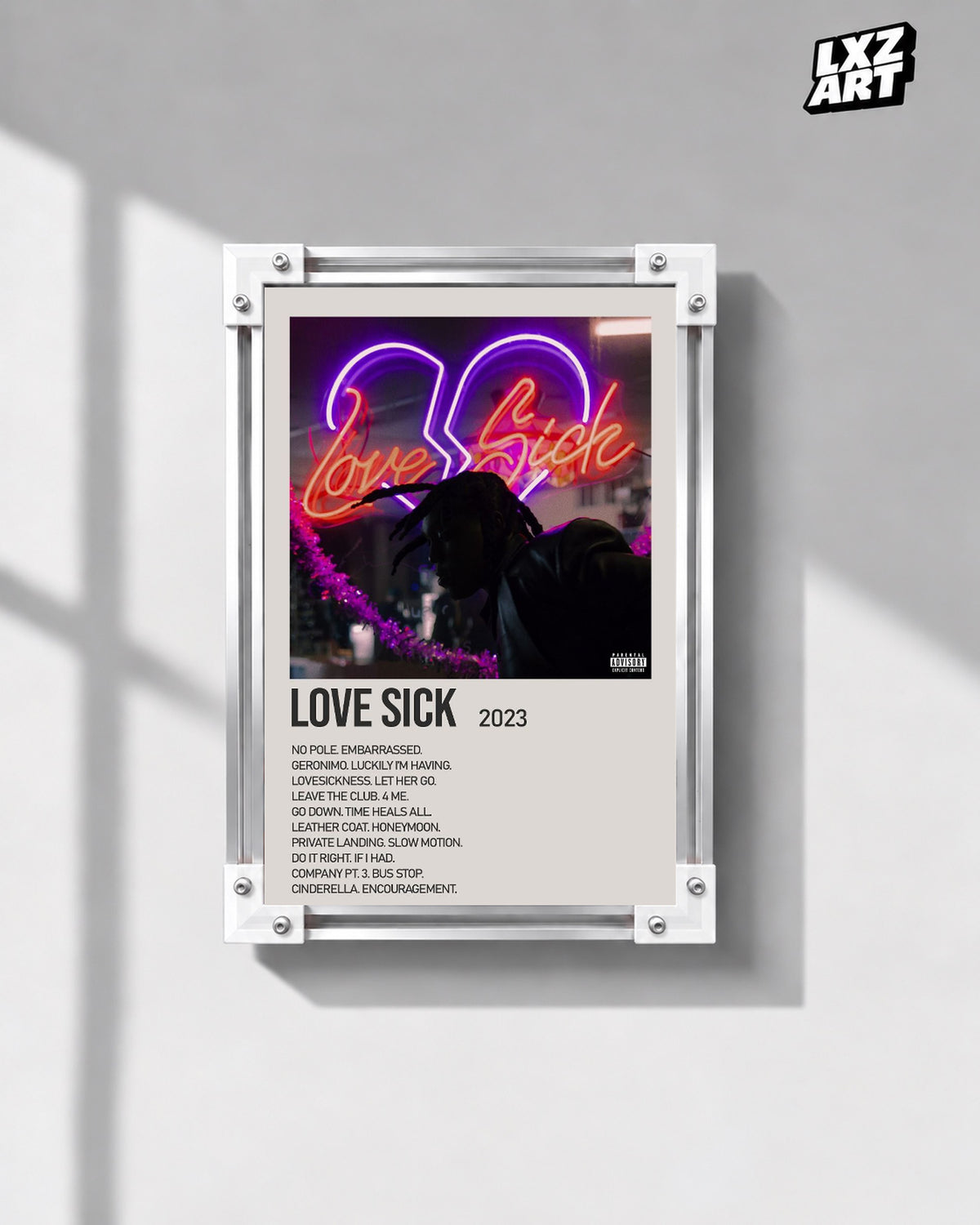 Don Toliver Love Sick Cream Tracklist Poster | Unframed Wall Art — gray wall display; unframed print, frame not included
