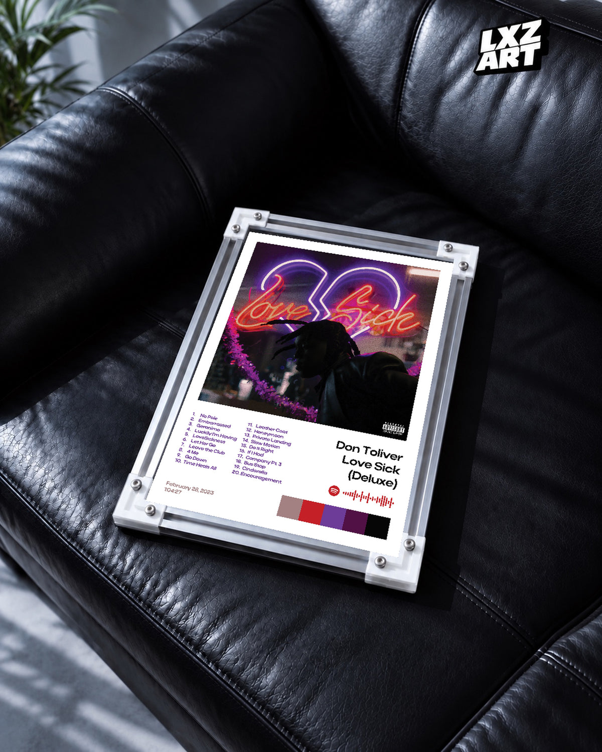 Don Toliver Love Sick Deluxe White Tracklist Poster | Unframed Wall Art — black leather sofa display; unframed print, frame not included