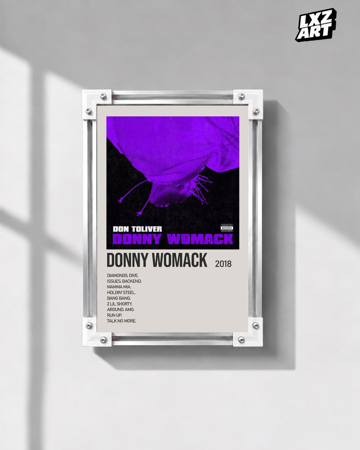 Don Toliver Donny Womack Cream Tracklist Poster | Unframed Wall Art — gray wall display; unframed print, frame not included