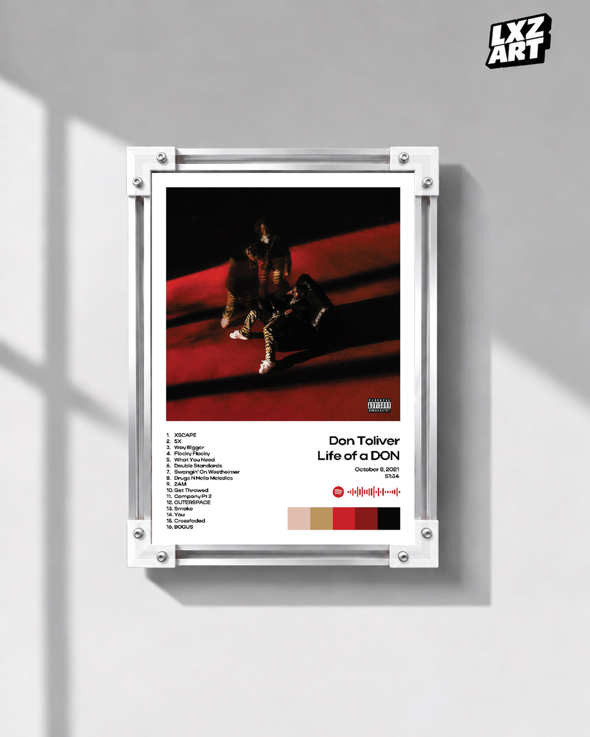 Don Toliver Life of a DON White Tracklist Poster | Unframed Wall Art — gray wall display; unframed print, frame not included