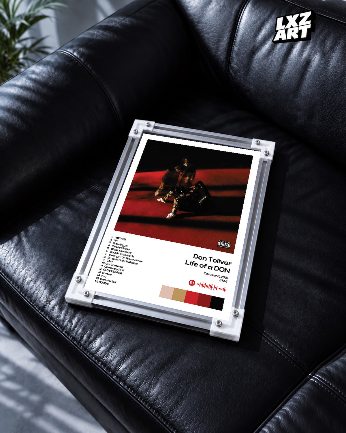 Don Toliver Life of a DON White Tracklist Poster | Unframed Wall Art — black leather sofa display; unframed print, frame not included