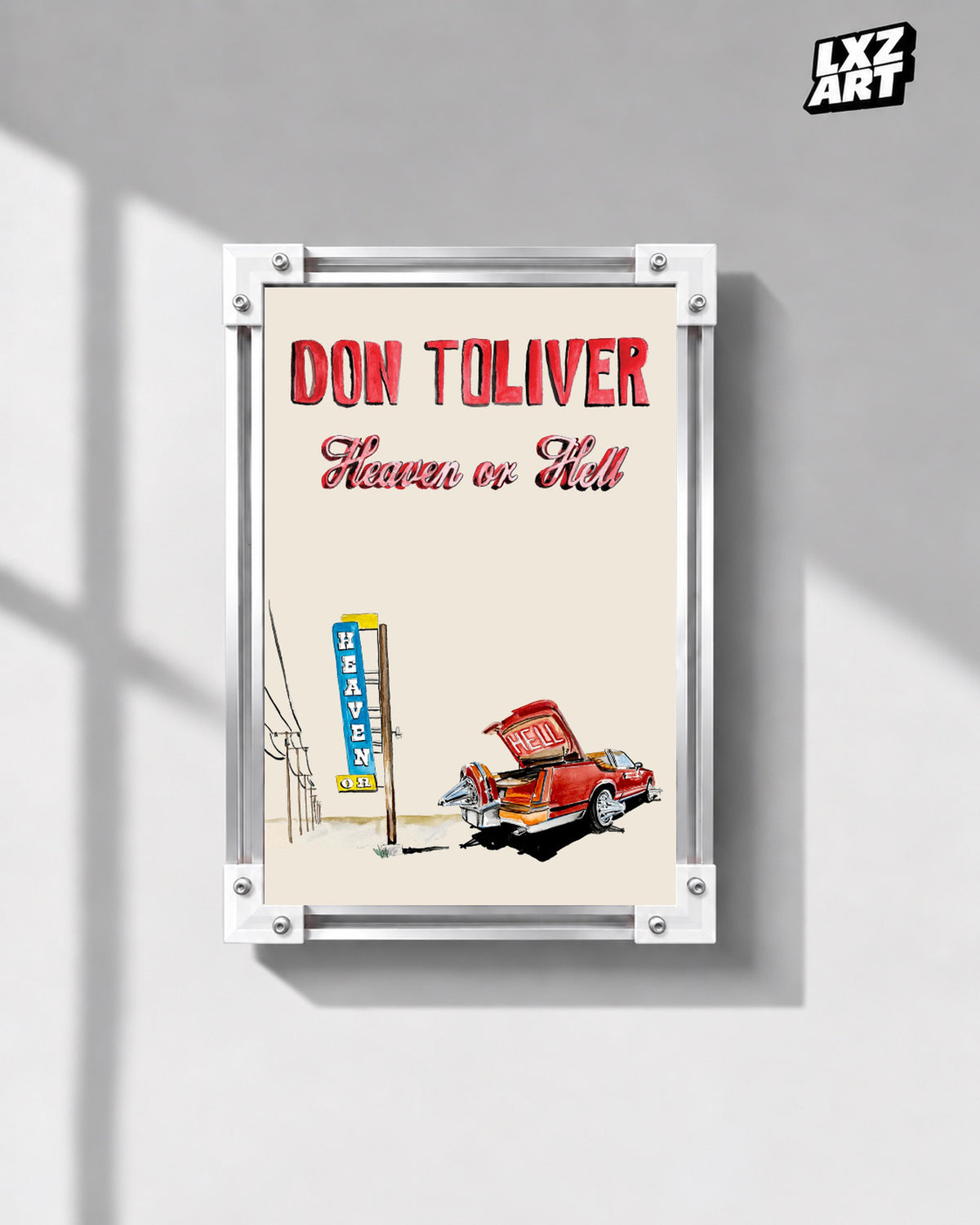 Don Toliver Heaven or Hell Red Car Illustration Poster | Unframed Wall Art — gray wall display; unframed print, frame not included
