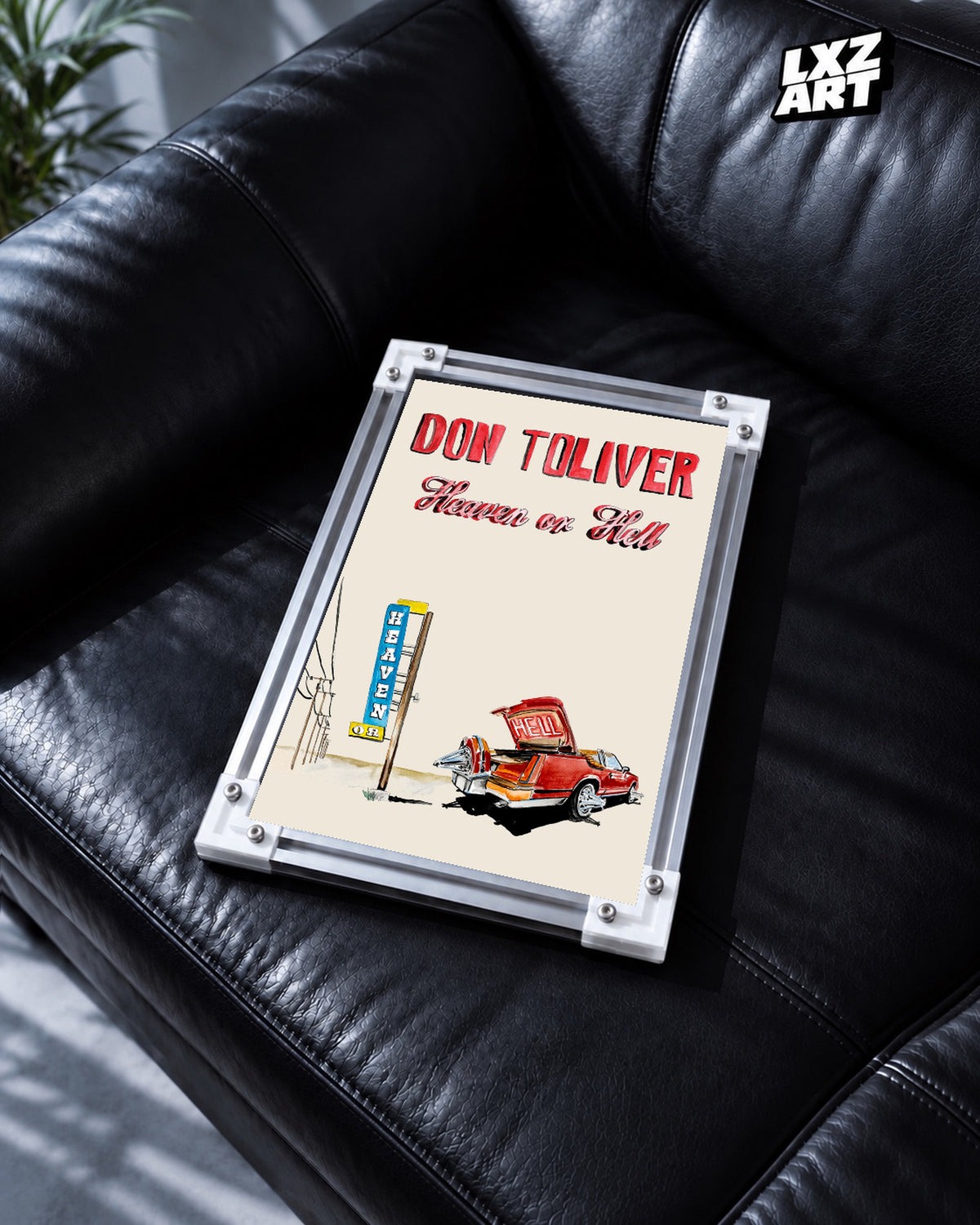Don Toliver Heaven or Hell Red Car Illustration Poster | Unframed Wall Art — black leather sofa display; unframed print, frame not included