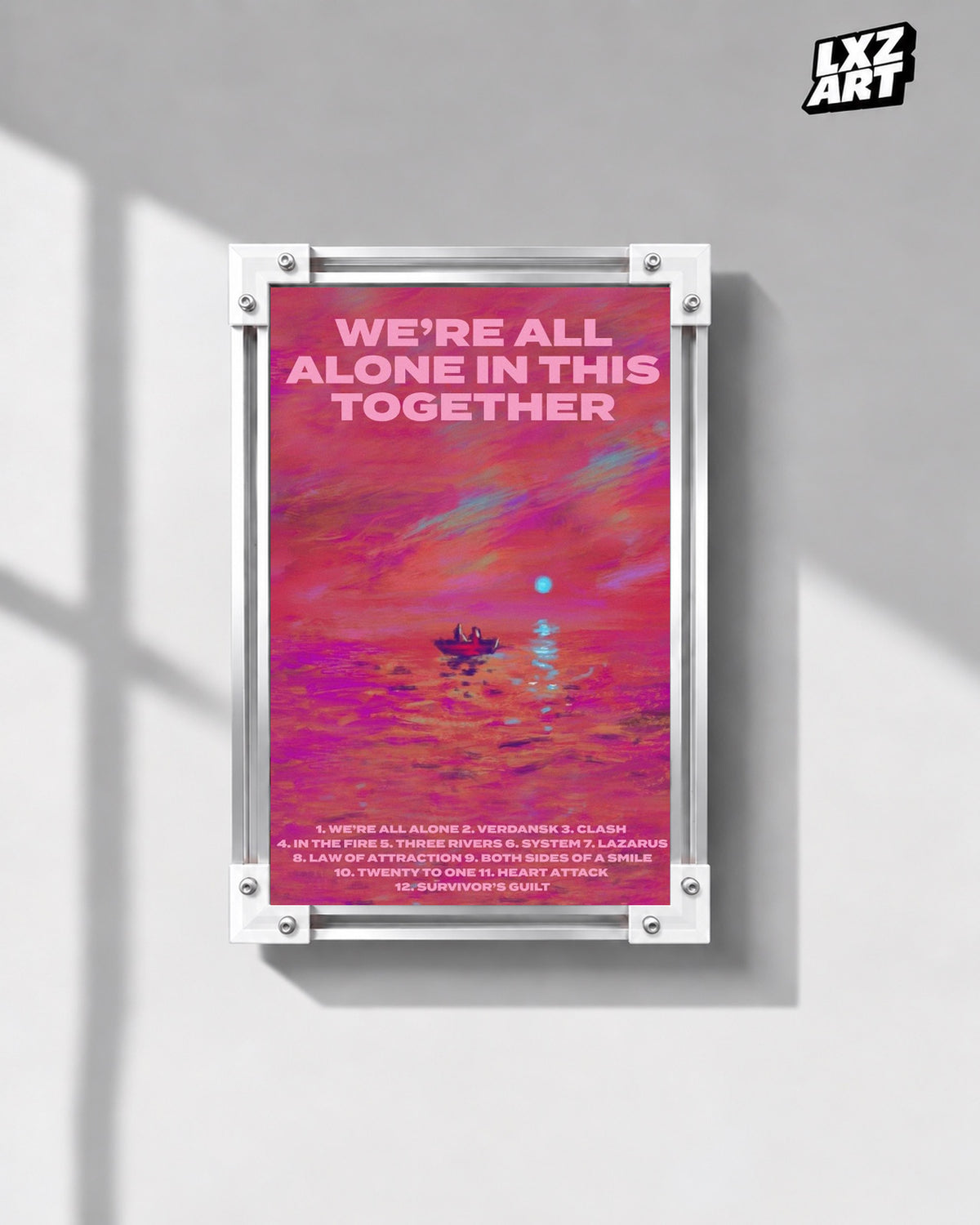 Dave We're All Alone in This Together Pink Title Poster | Unframed Wall Art — gray wall display; unframed print, frame not included