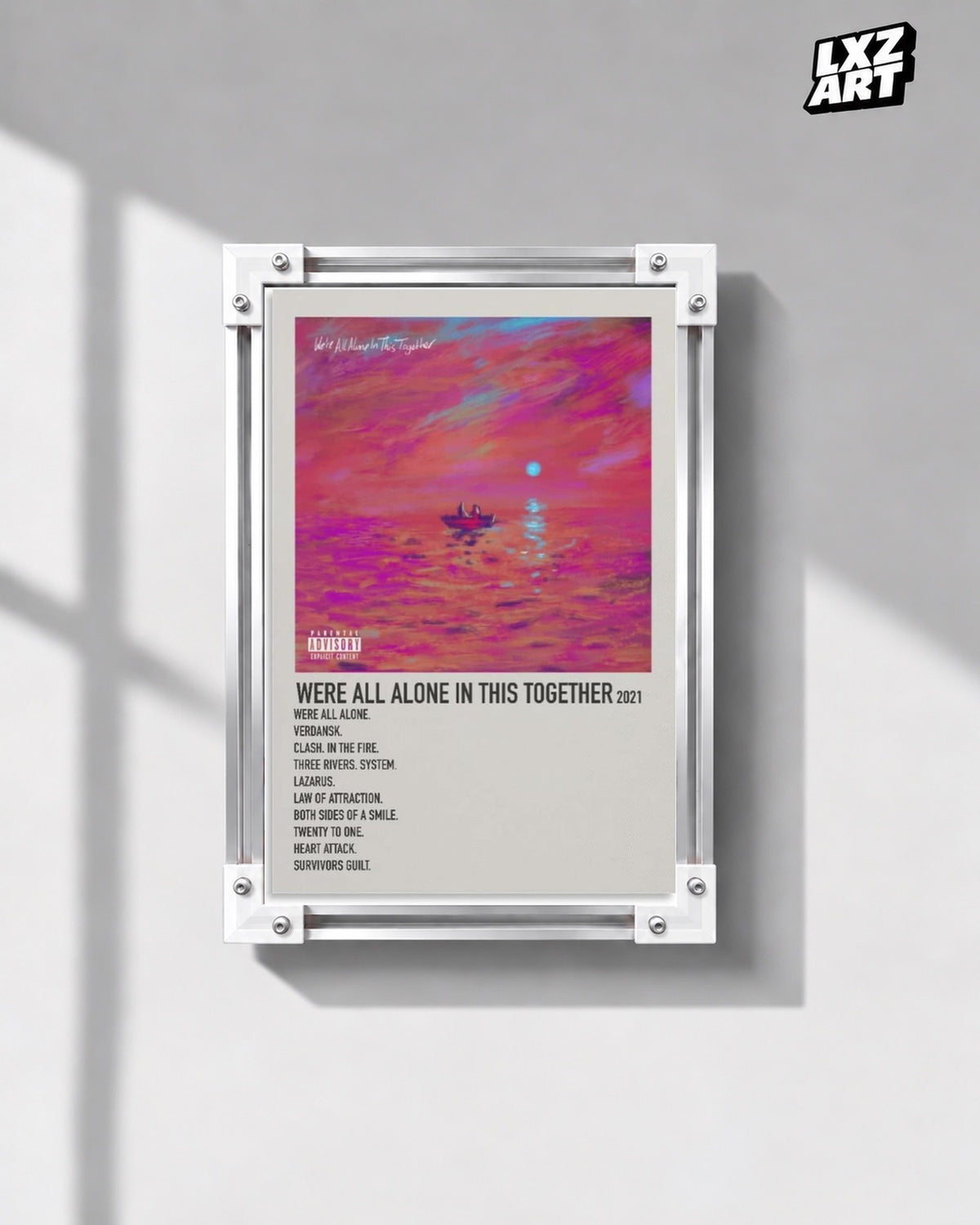 Dave We're All Alone in This Together Cream Tracklist Poster | Unframed Wall Art — gray wall display; unframed print, frame not included