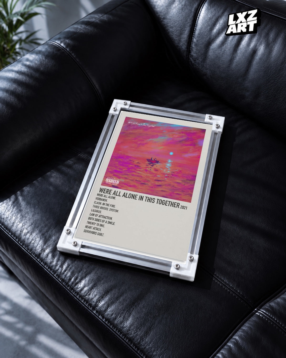 Dave We're All Alone in This Together Cream Tracklist Poster | Unframed Wall Art — black leather sofa display; unframed print, frame not included