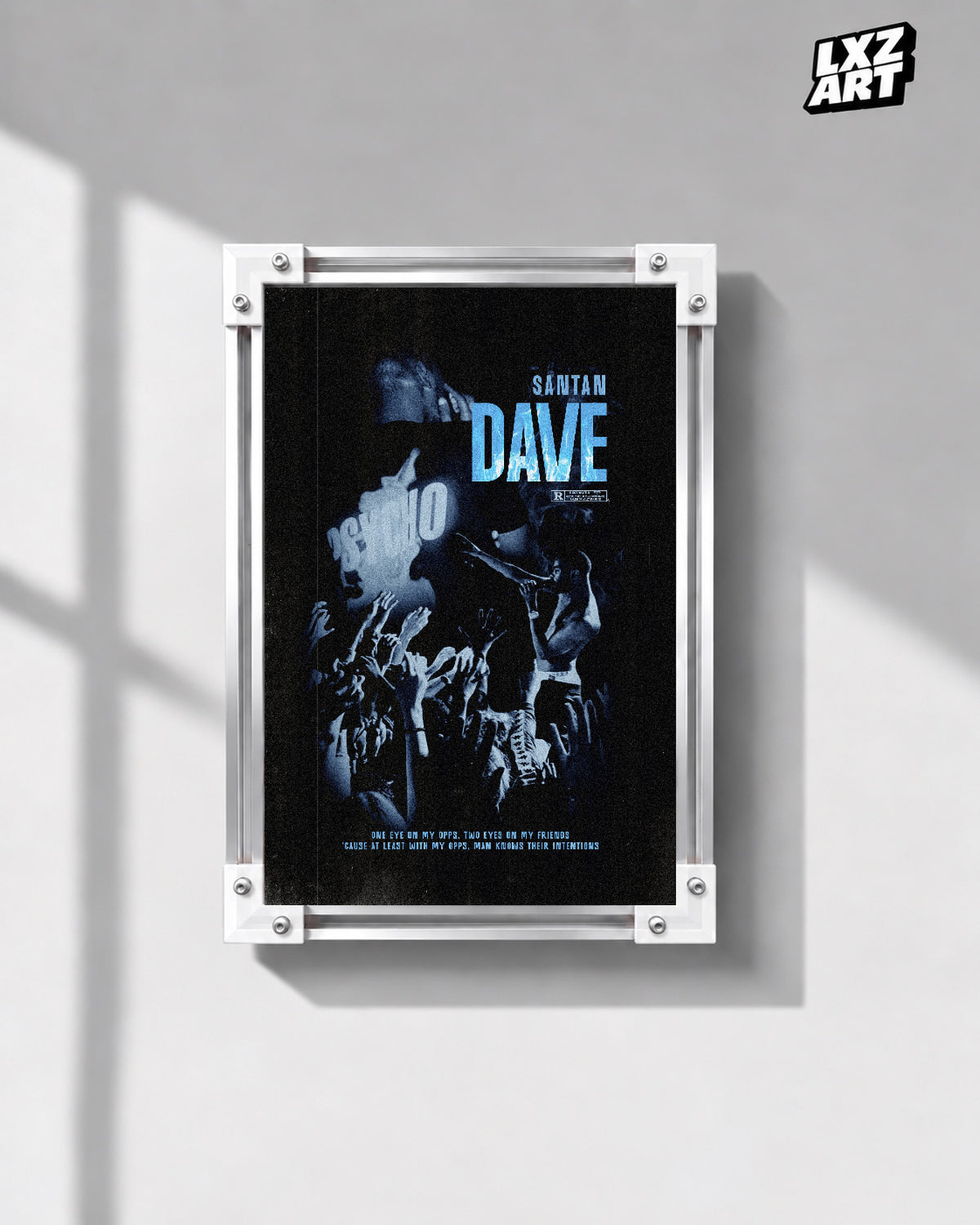Dave Psycho Blue Performance Poster | Unframed Wall Art — gray wall display; unframed print, frame not included