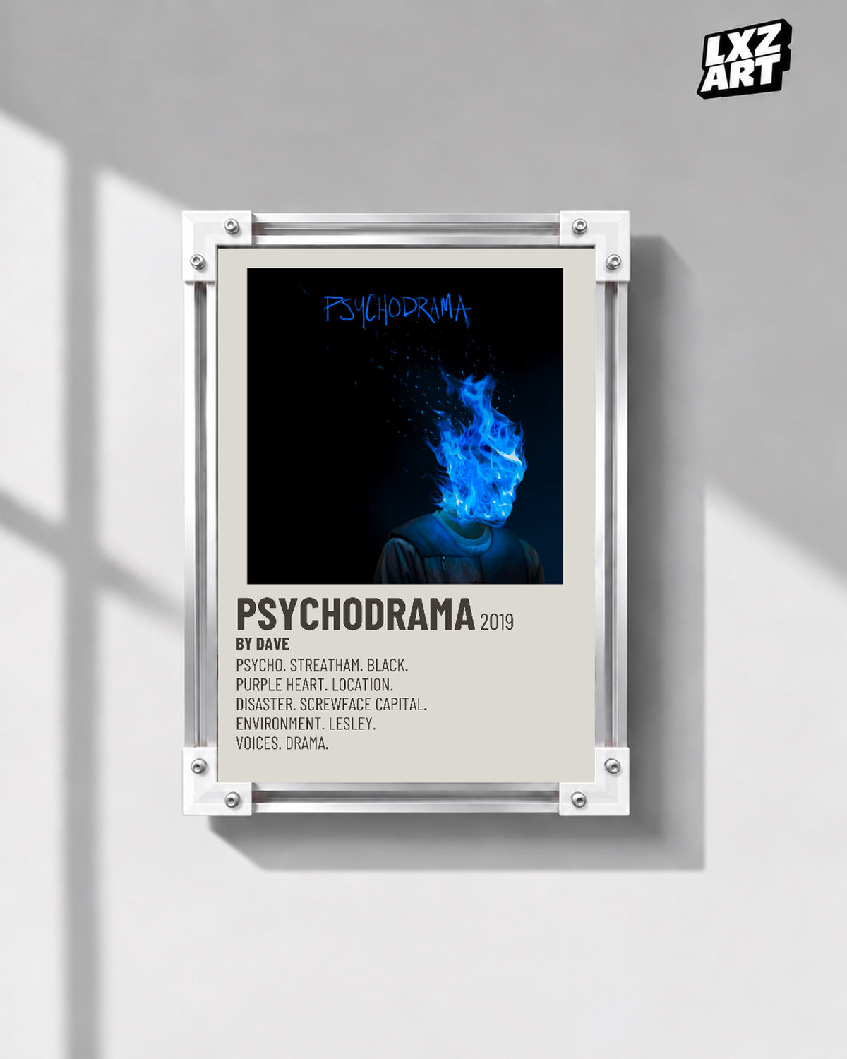 Dave Psychodrama Cream Tracklist Poster | Unframed Wall Art — gray wall display; unframed print, frame not included