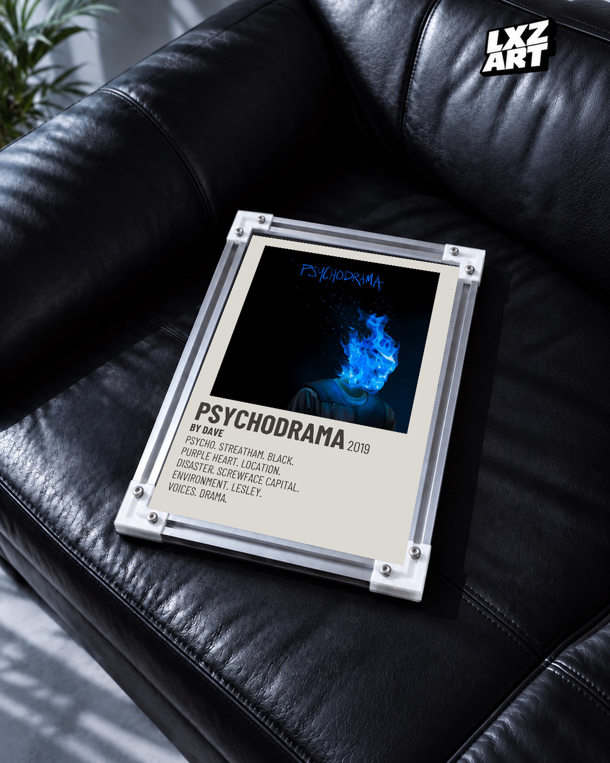 Dave Psychodrama Cream Tracklist Poster | Unframed Wall Art — black leather sofa display; unframed print, frame not included