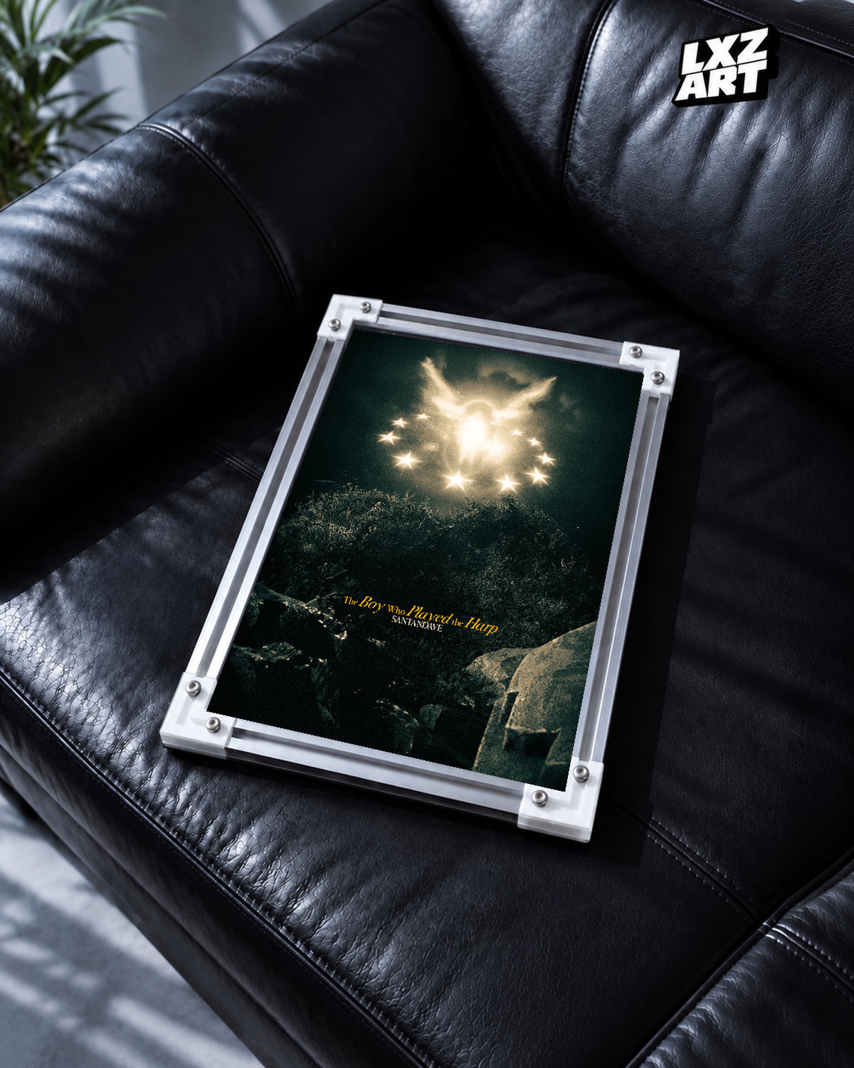 Dave The Boy Who Played the Harp Forest Light Poster | Unframed Wall Art — black leather sofa display; unframed print, frame not included