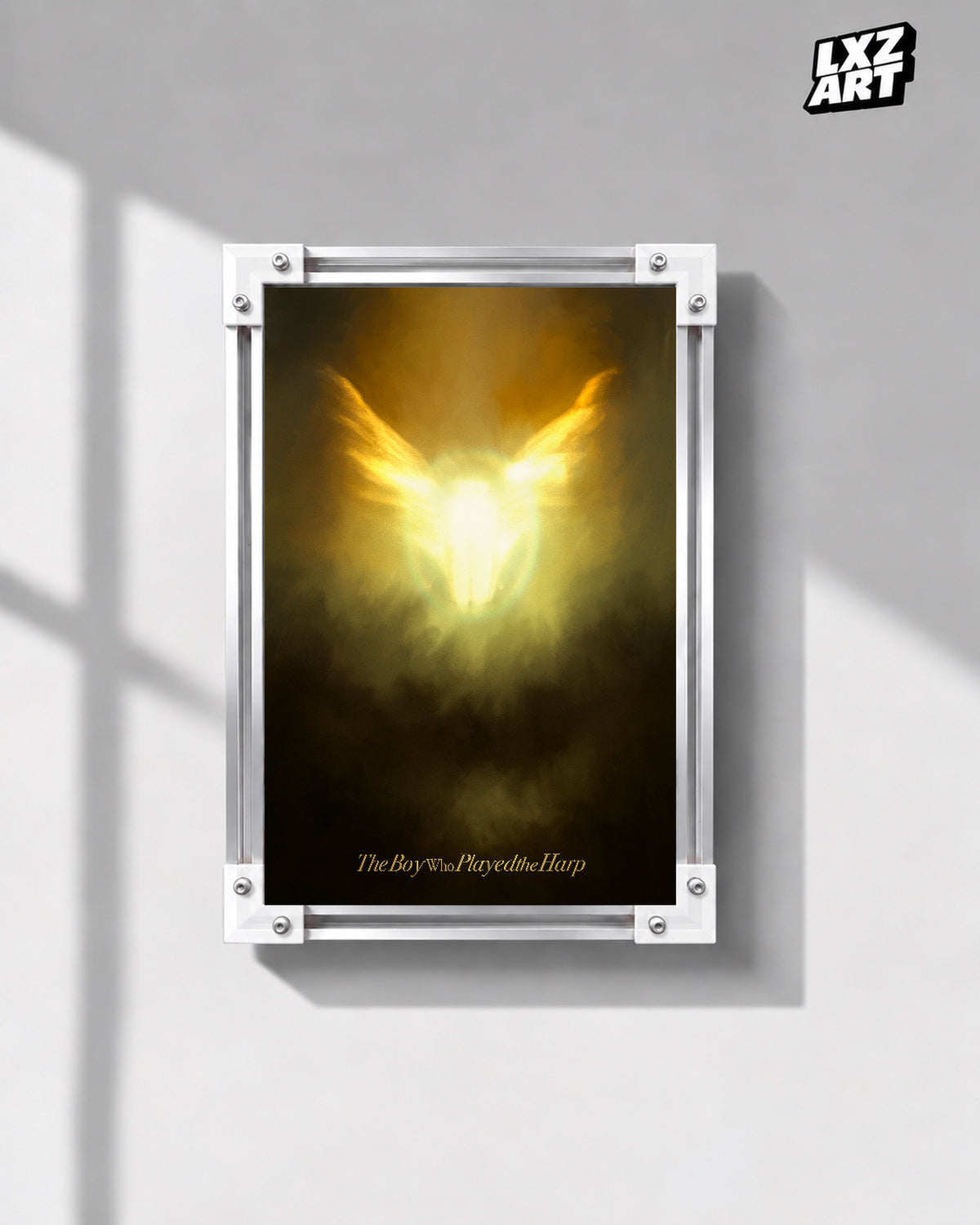 Dave The Boy Who Played the Harp Golden Angel Poster | Unframed Wall Art — gray wall display; unframed print, frame not included