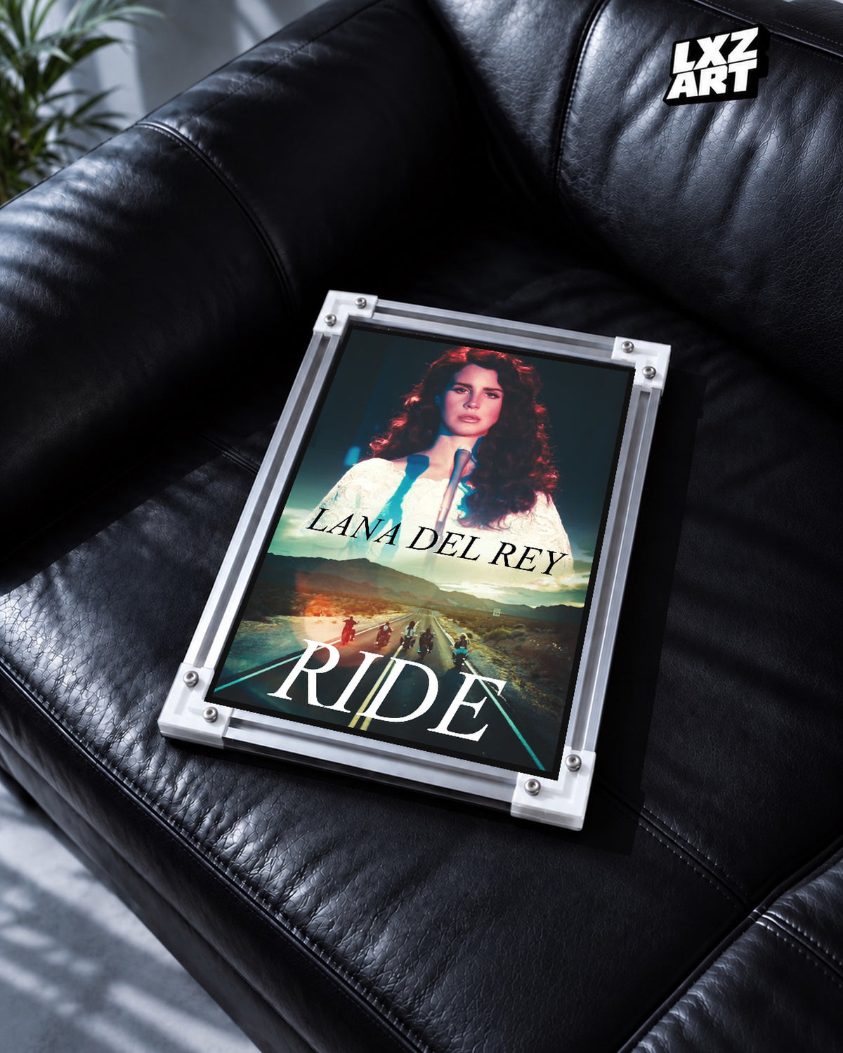 Lana Del Rey Ride Cinematic Road Collage Poster | Unframed Wall Art — black leather sofa display; unframed print, frame not included