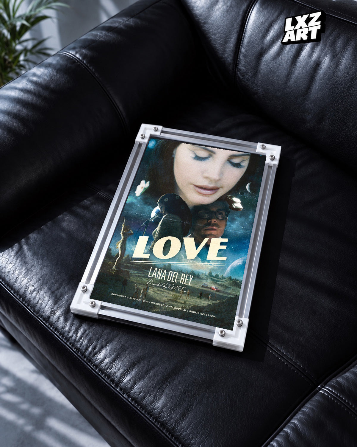 Lana Del Rey Love Cinematic Portrait Collage Poster | Unframed Wall Art — black leather sofa display; unframed print, frame not included