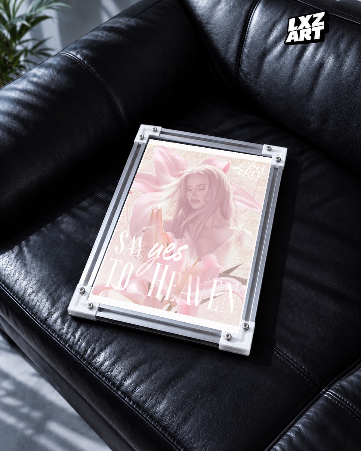 Lana Del Rey Say Yes to Heaven Pink Star Portrait Poster | Unframed Wall Art — black leather sofa display; unframed print, frame not included