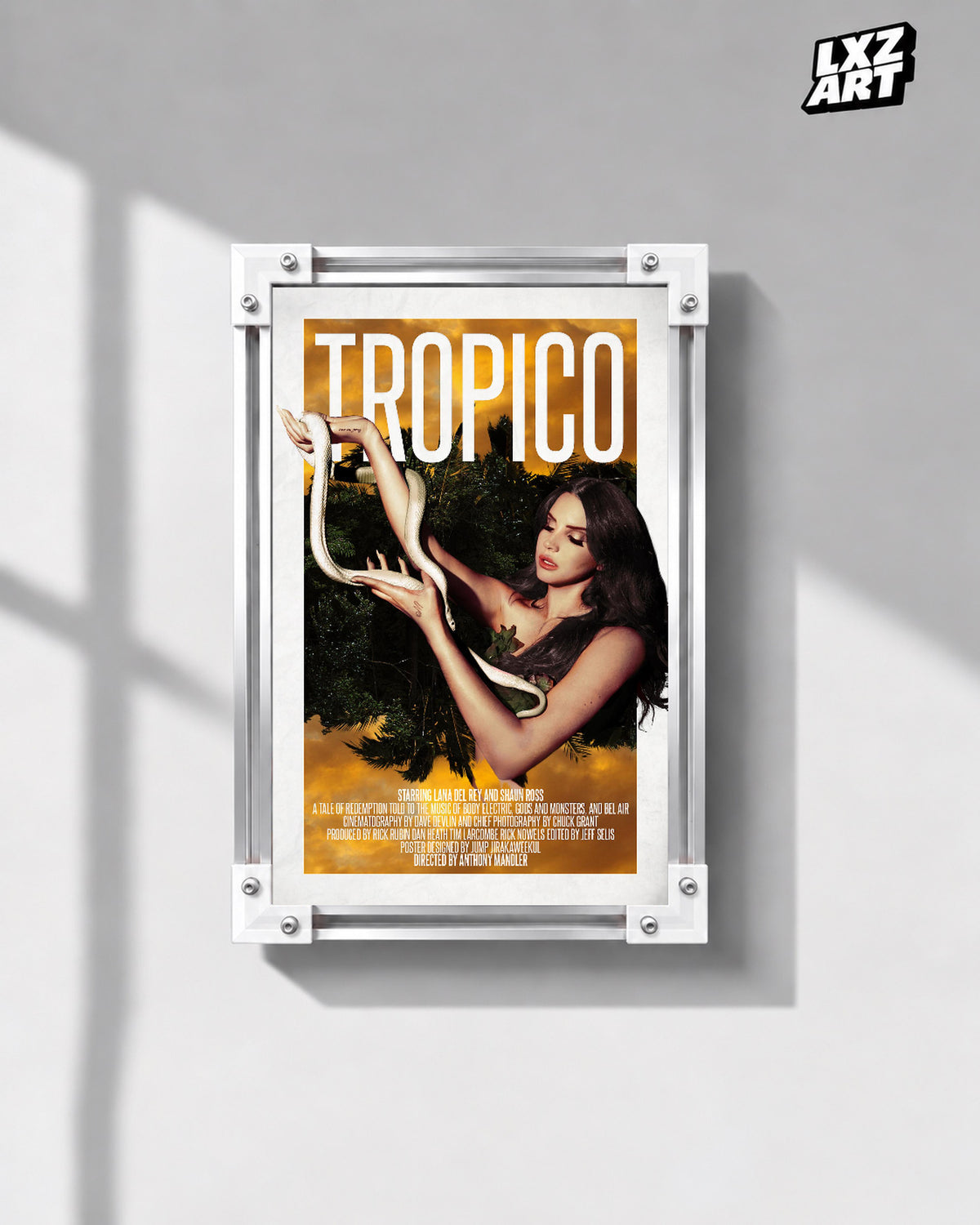 Lana Del Rey Tropico Snake Portrait Film Poster | Unframed Wall Art — gray wall display; unframed print, frame not included