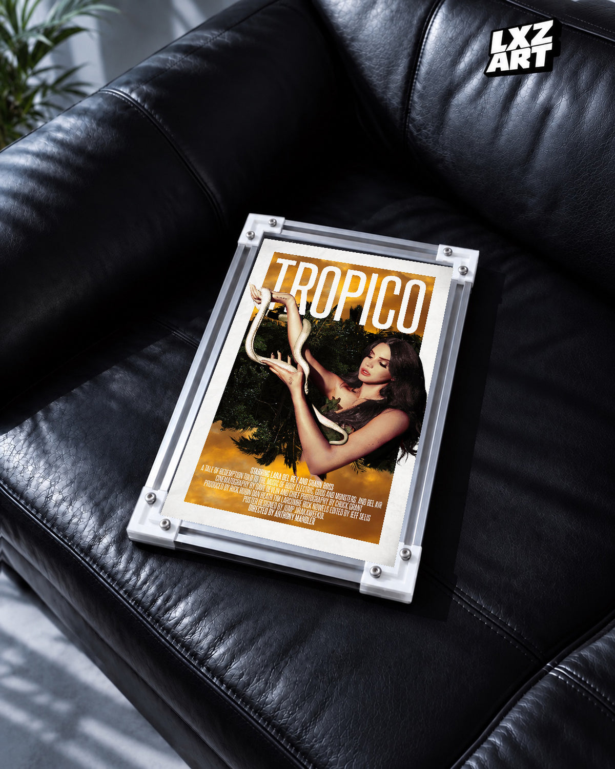 Lana Del Rey Tropico Snake Portrait Film Poster | Unframed Wall Art — black leather sofa display; unframed print, frame not included