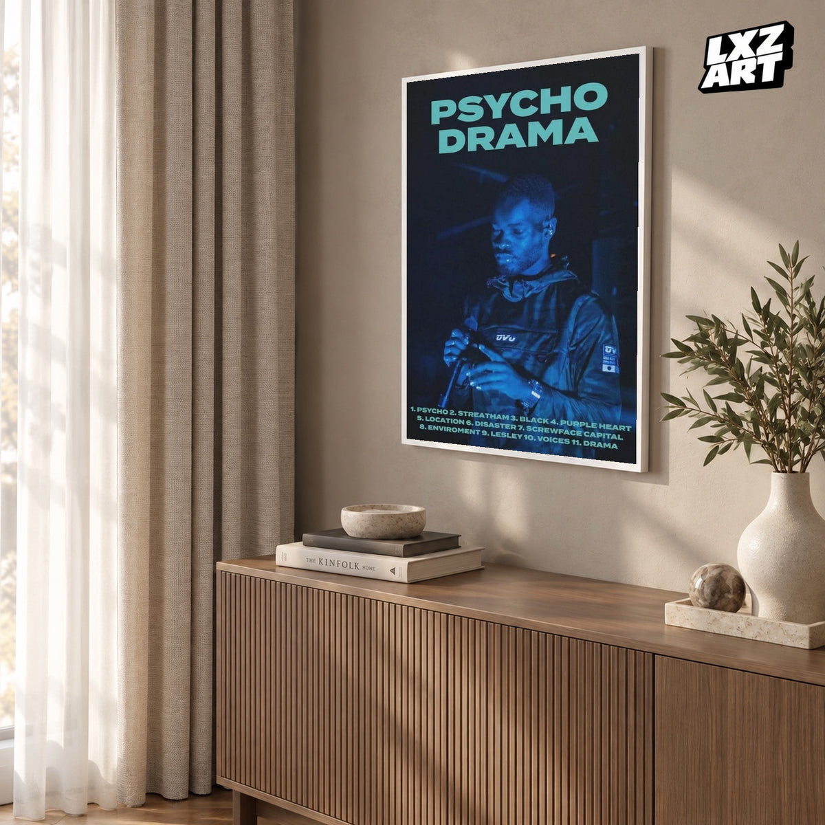 Dave Psychodrama Blue Performance poster – warm wall display; frame not included