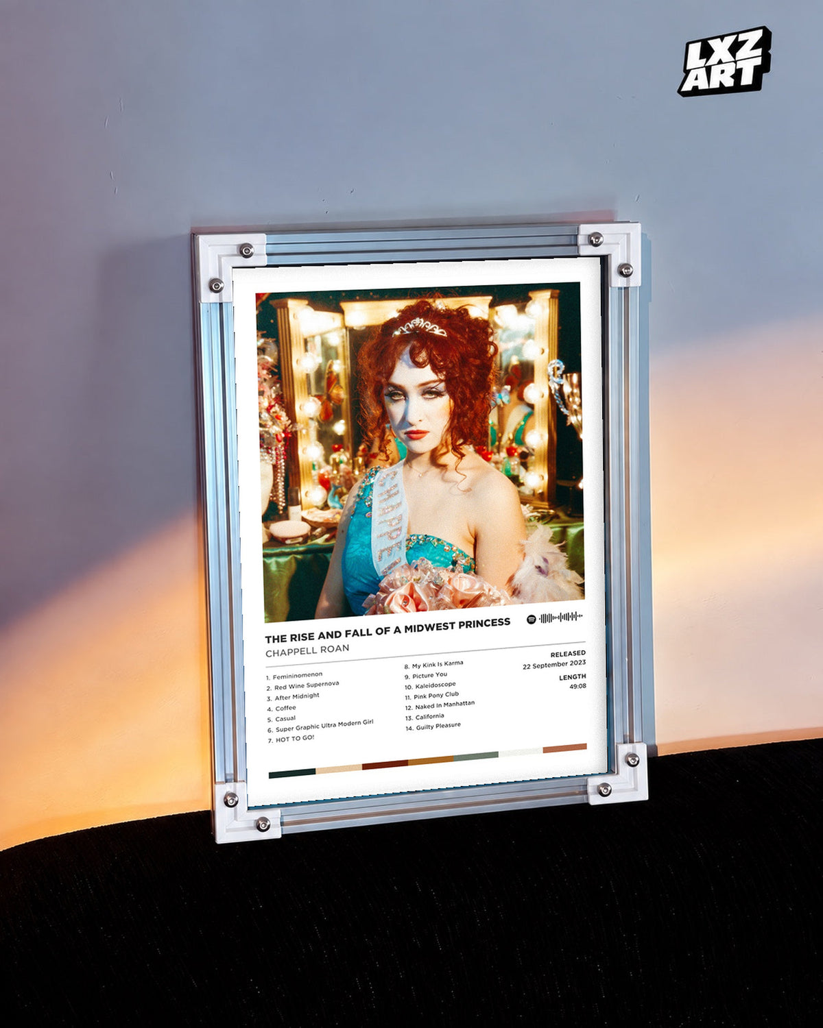 Chappell Roan Midwest Princess Pageant Tracklist Poster | Unframed Music Wall Art — warm-light wall scene; frame for display only