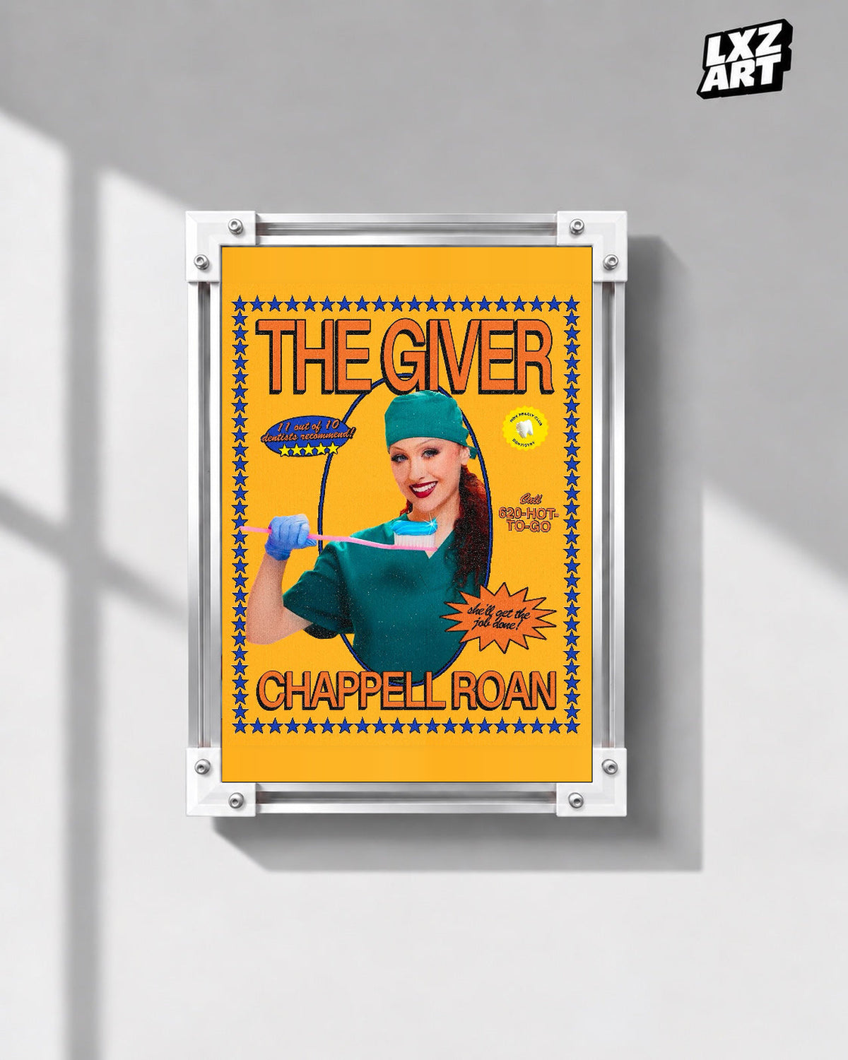 Chappell Roan The Giver Yellow Dentist Portrait Poster | Unframed Music Wall Art — gray wall front view; frame for display only