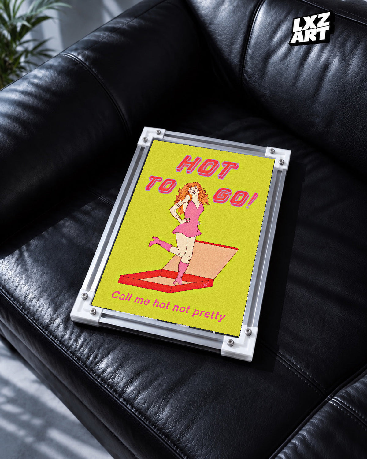 Chappell Roan Hot To Go Yellow Pink Illustration Poster | Unframed Music Wall Art — black leather sofa scene; frame for display only