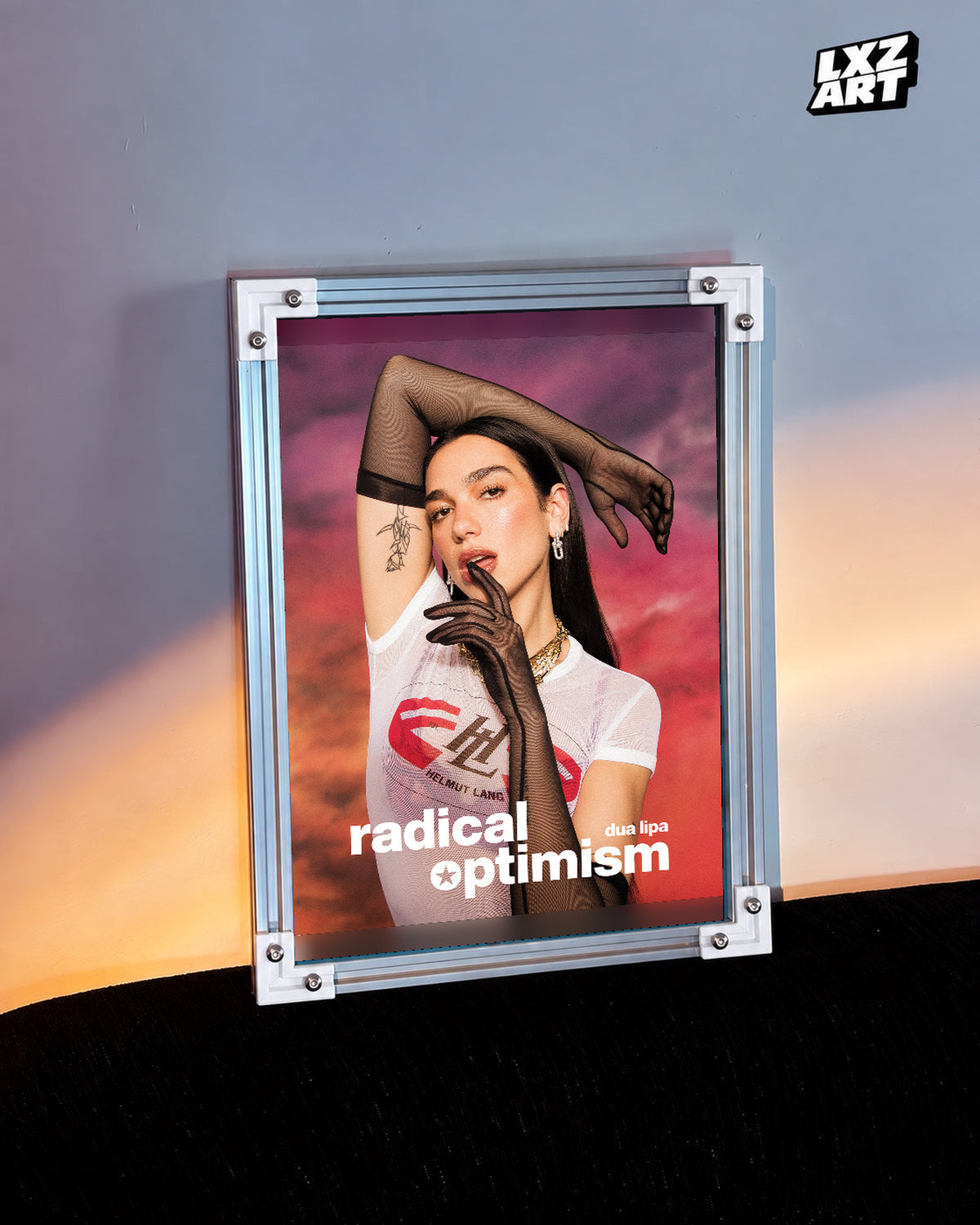 Dua Lipa Radical Optimism Sunset Portrait Poster | Unframed Music Wall Art — warm-light wall scene; frame for display only