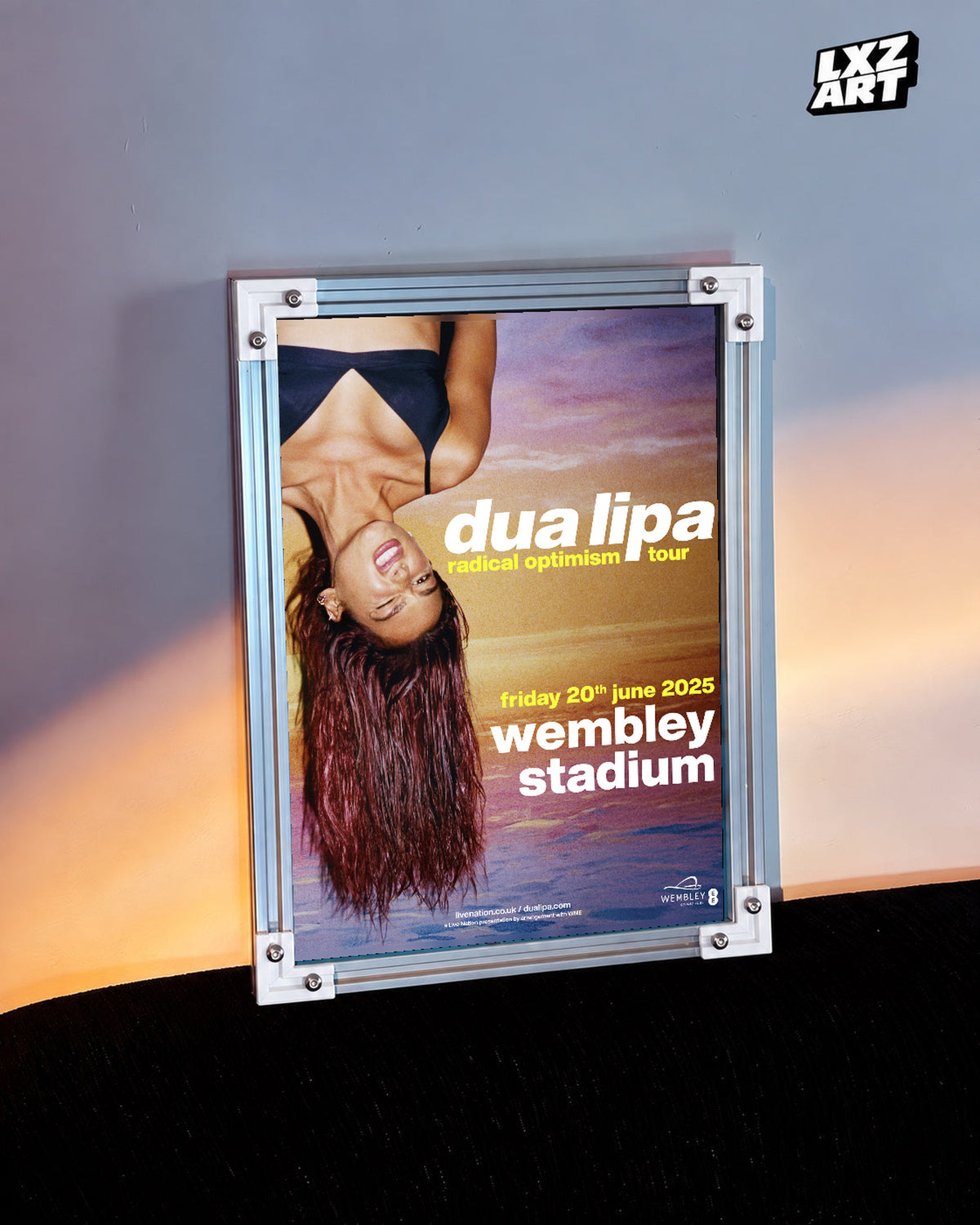 Dua Lipa Radical Optimism Wembley Stadium Tour Poster | Unframed Music Wall Art — warm-light wall scene; frame for display only