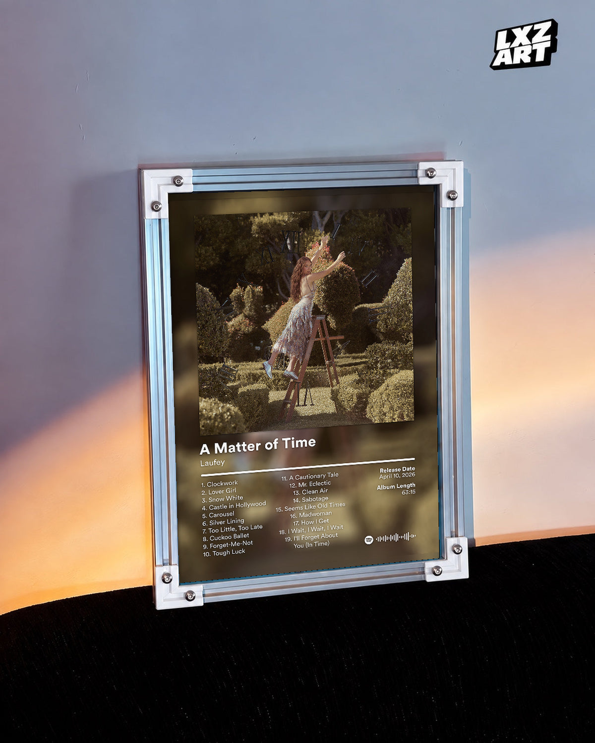 Laufey A Matter of Time The Final Hour Garden Tracklist Poster | Unframed Music Wall Art — warm-light wall scene; frame for display only