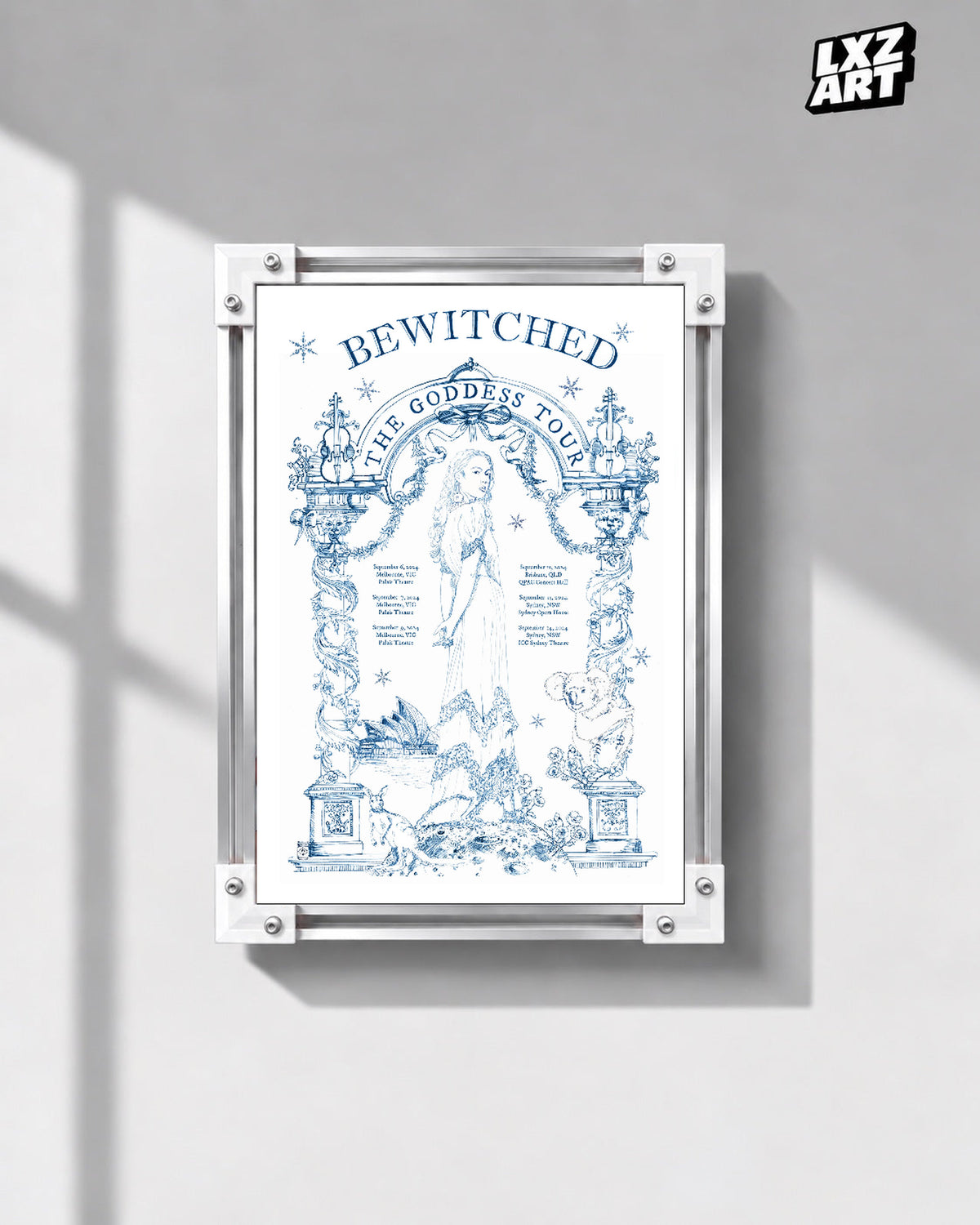 Laufey Bewitched The Goddess Tour Australia Illustration Poster | Unframed Music Wall Art — gray wall front view; frame for display only