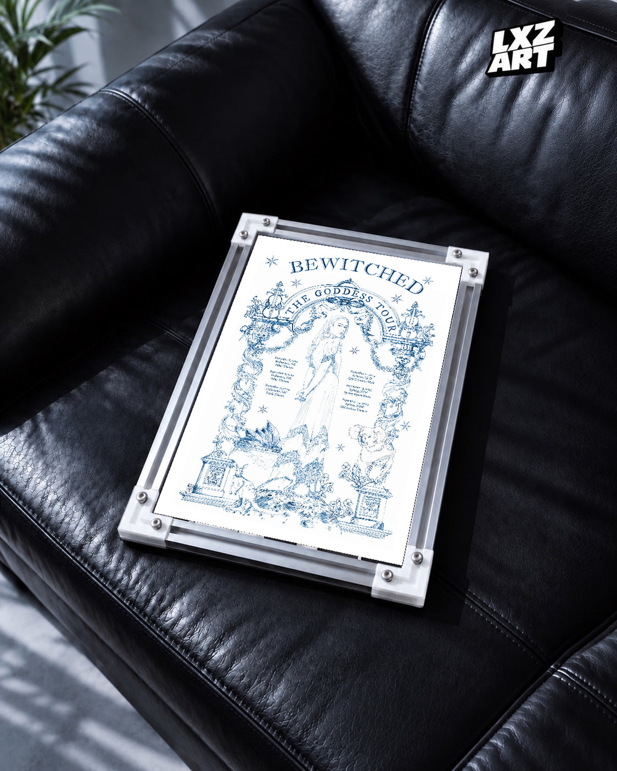Laufey Bewitched The Goddess Tour Australia Illustration Poster | Unframed Music Wall Art — black leather sofa scene; frame for display only