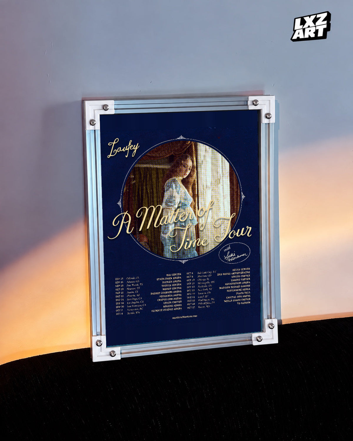 Laufey A Matter of Time Tour Navy Portrait Poster | Unframed Music Wall Art — warm-light wall scene; frame for display only