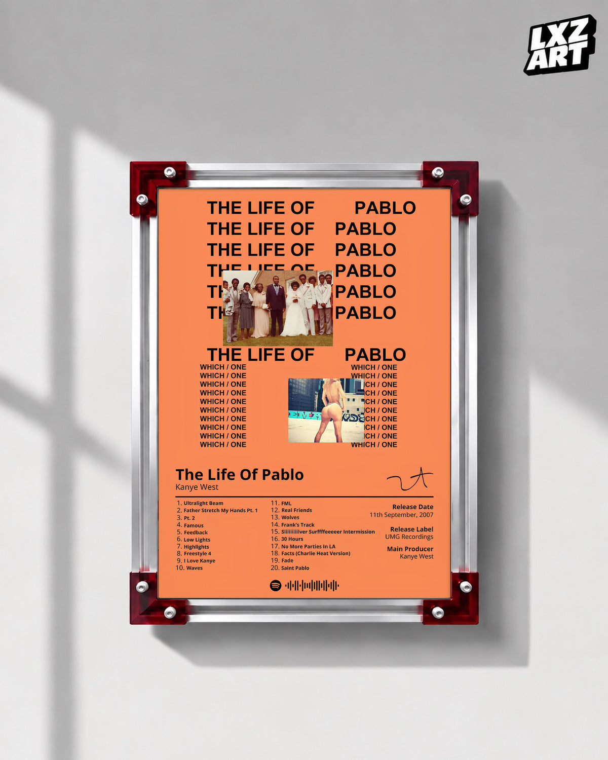 Kanye West The Life of Pablo Tracklist Poster | Unframed Bedroom Wall Art — LXZART display 1; frame not included