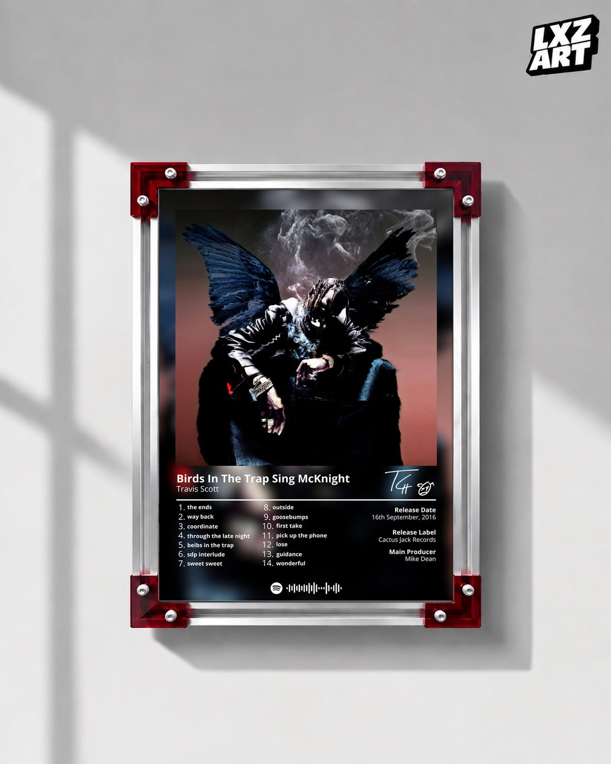 Travis Scott Birds In The Trap Sing McKnight Tracklist Poster | Unframed Bedroom Wall Art — LXZART display 1; frame not included