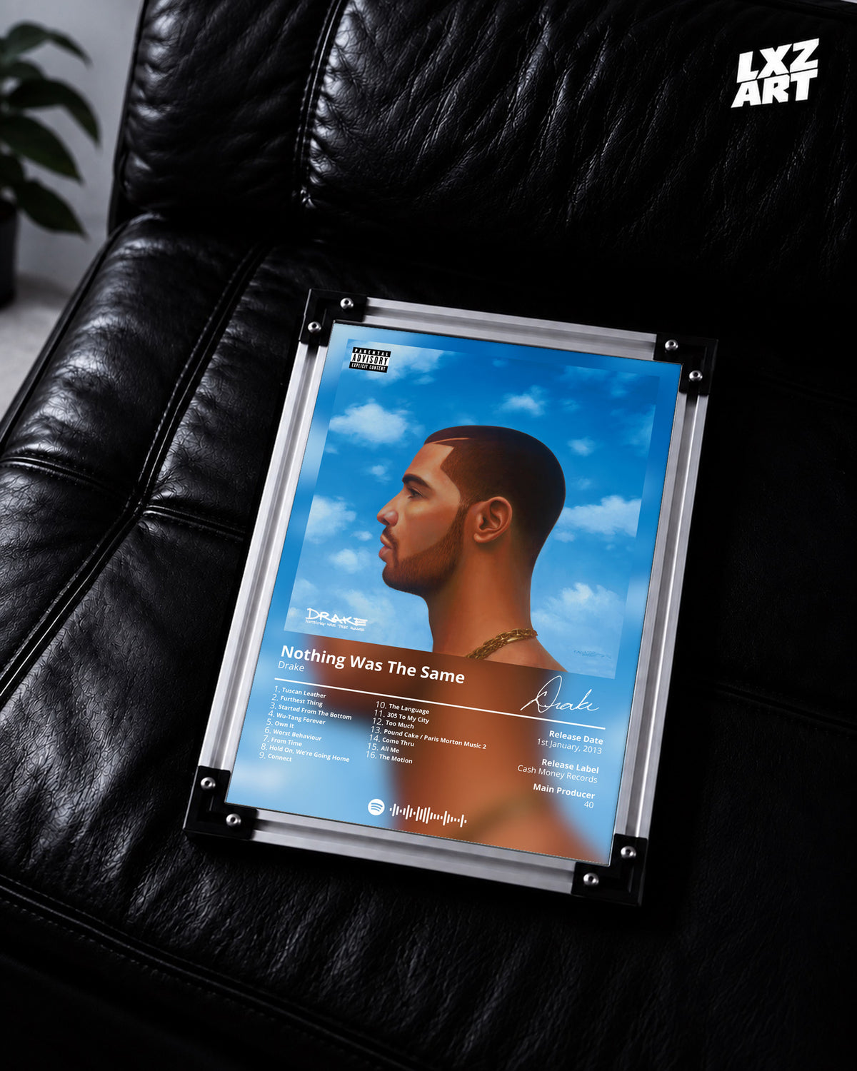 Drake Nothing Was The Same Tracklist Poster | Unframed Bedroom Wall Art — LXZART display 2; frame not included