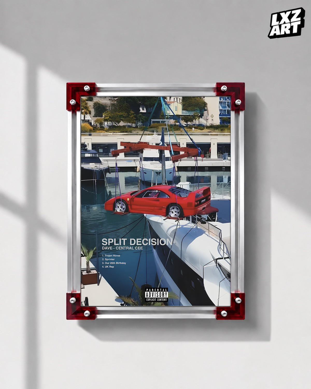 Dave x Central Cee Split Decision Tracklist Poster | Unframed UK Rap Wall Art — LXZART display 1; frame not included