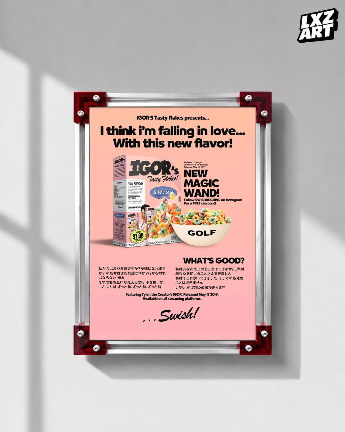 Tyler The Creator IGOR Tasty Flakes Poster | Unframed Bedroom Wall Art — LXZART display 1; frame not included