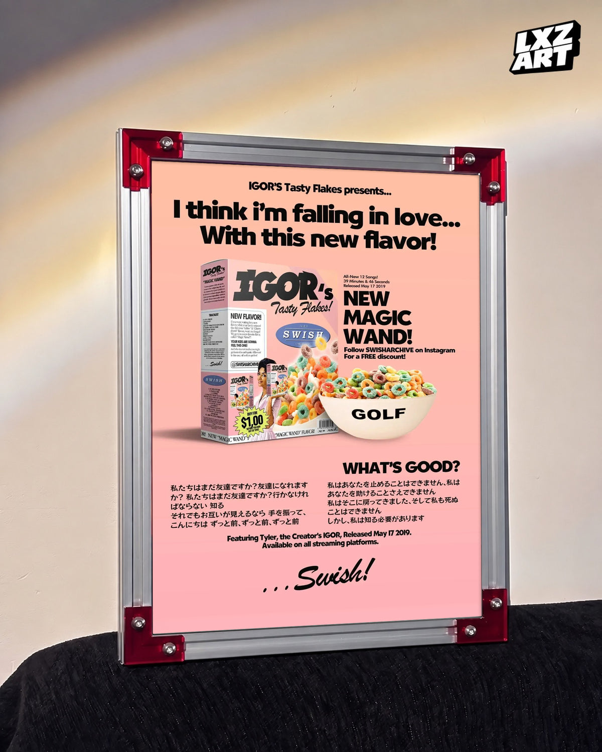 Tyler The Creator IGOR Tasty Flakes Poster | Unframed Bedroom Wall Art — LXZART display 3; frame not included